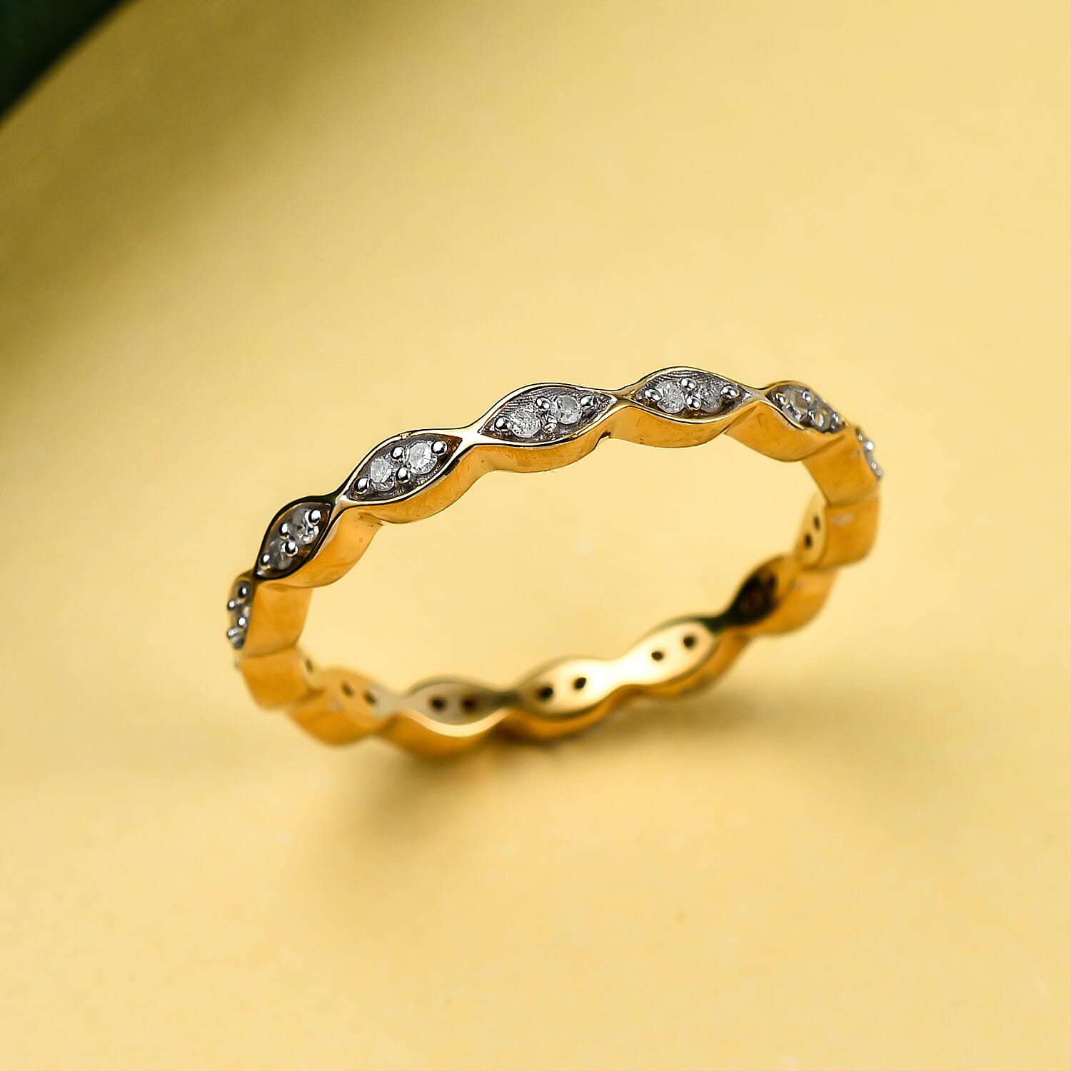 Diamond Eternity Ring in 18K Vermeil Yellow Gold Plated Sterling Silver 0.14 Ct