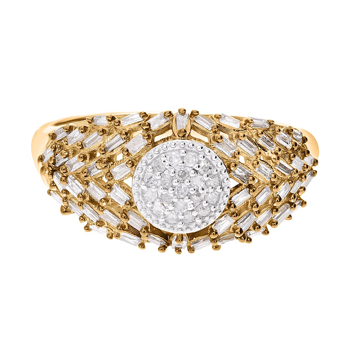 Natural White Diamond & Natural Champagne Diamond Fire Cracker Ring in 18K Vermeil Yellow Gold Plated Sterling Silver 0.50 Ct