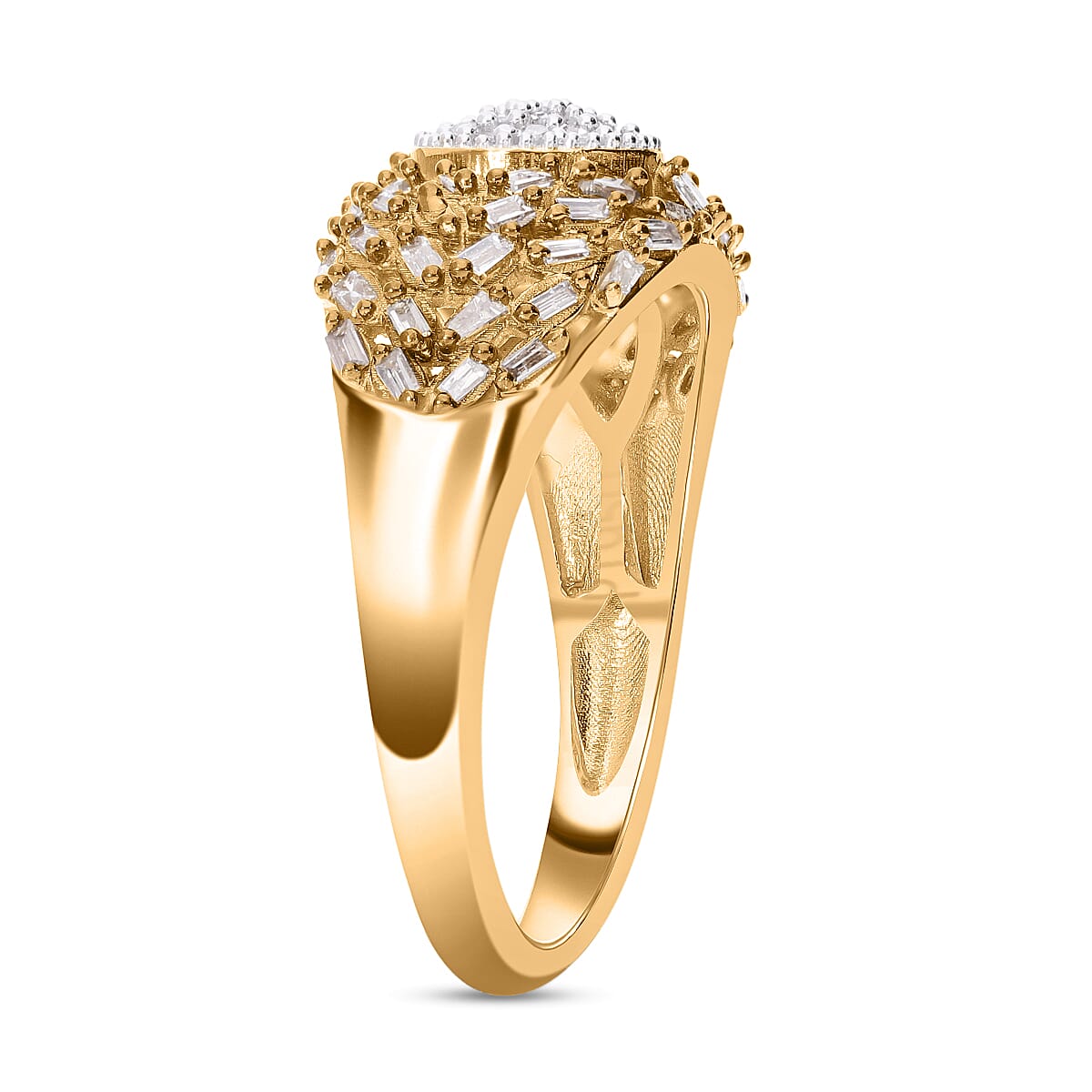 Natural White Diamond & Natural Champagne Diamond Fire Cracker Ring in 18K Vermeil Yellow Gold Plated Sterling Silver 0.50 Ct