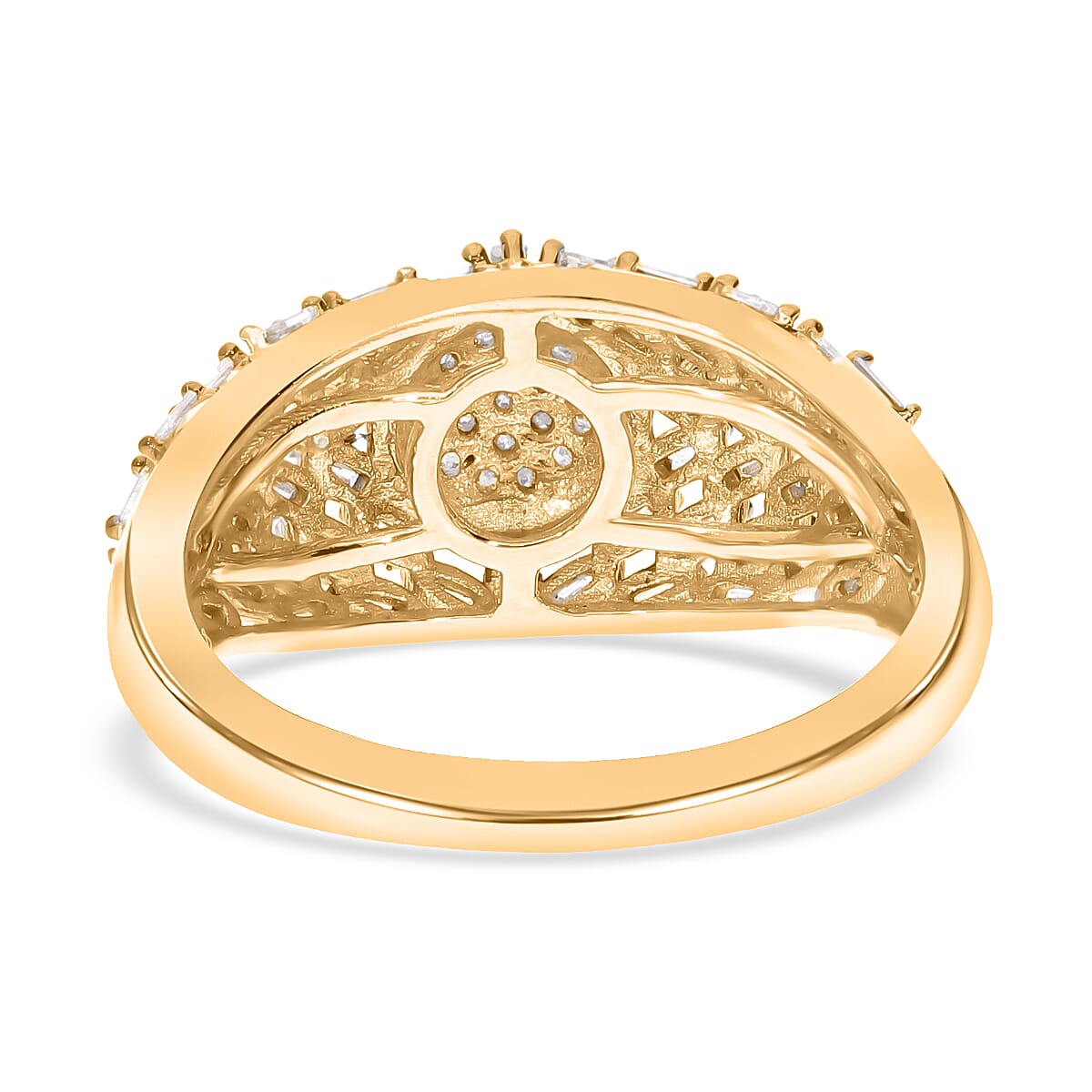 Natural White Diamond & Natural Champagne Diamond Fire Cracker Ring in 18K Vermeil Yellow Gold Plated Sterling Silver 0.50 Ct