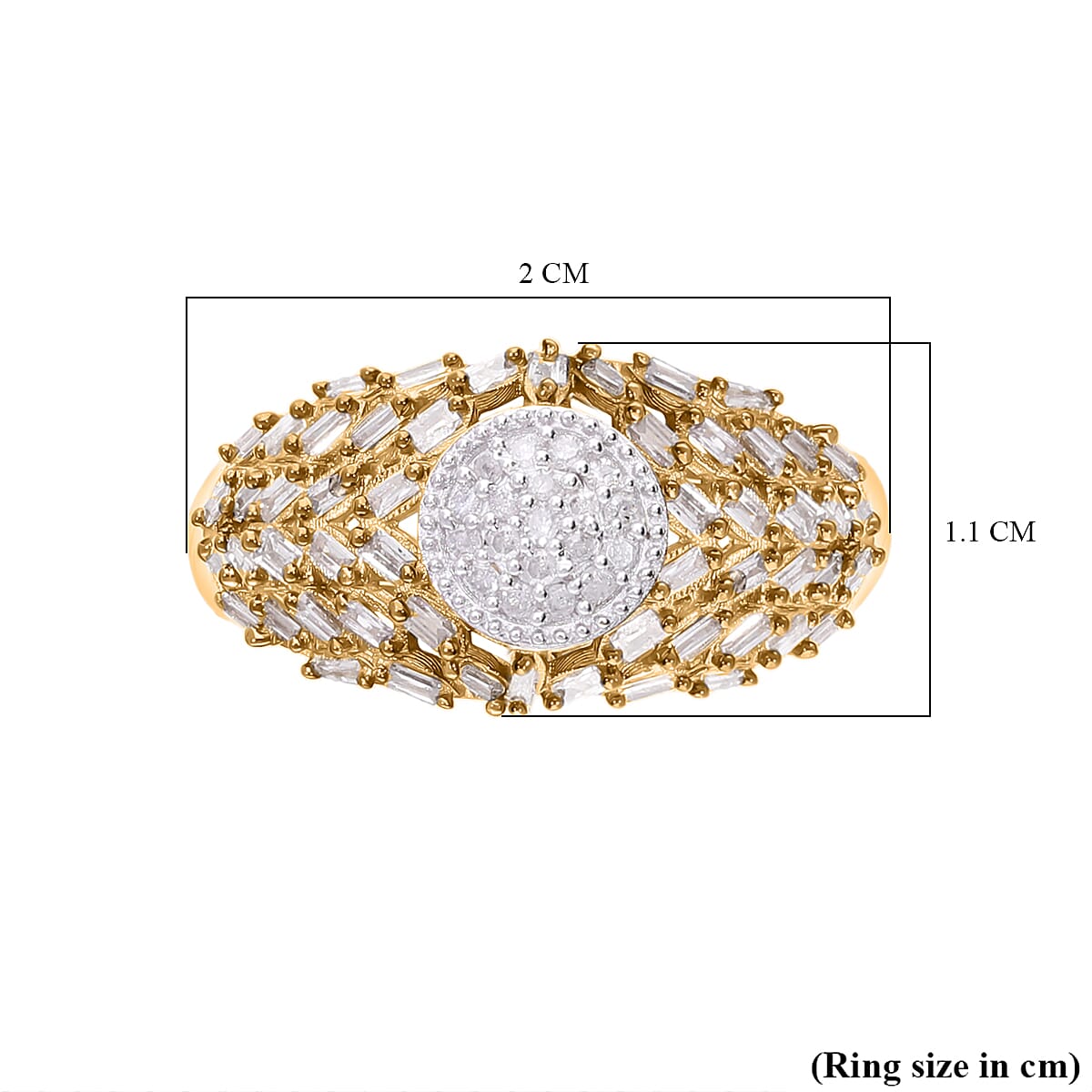 Natural White Diamond & Natural Champagne Diamond Fire Cracker Ring in 18K Vermeil Yellow Gold Plated Sterling Silver 0.50 Ct