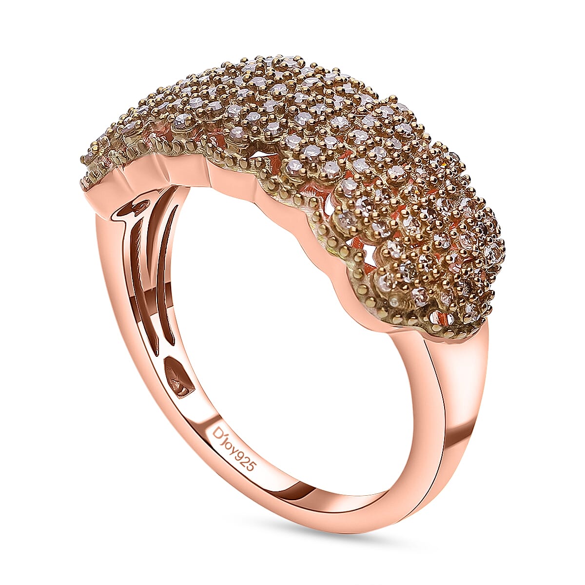 Natural Champagne Diamond Ring in Vermeil Rose Gold Plated Sterling Silver 0.40 Ct