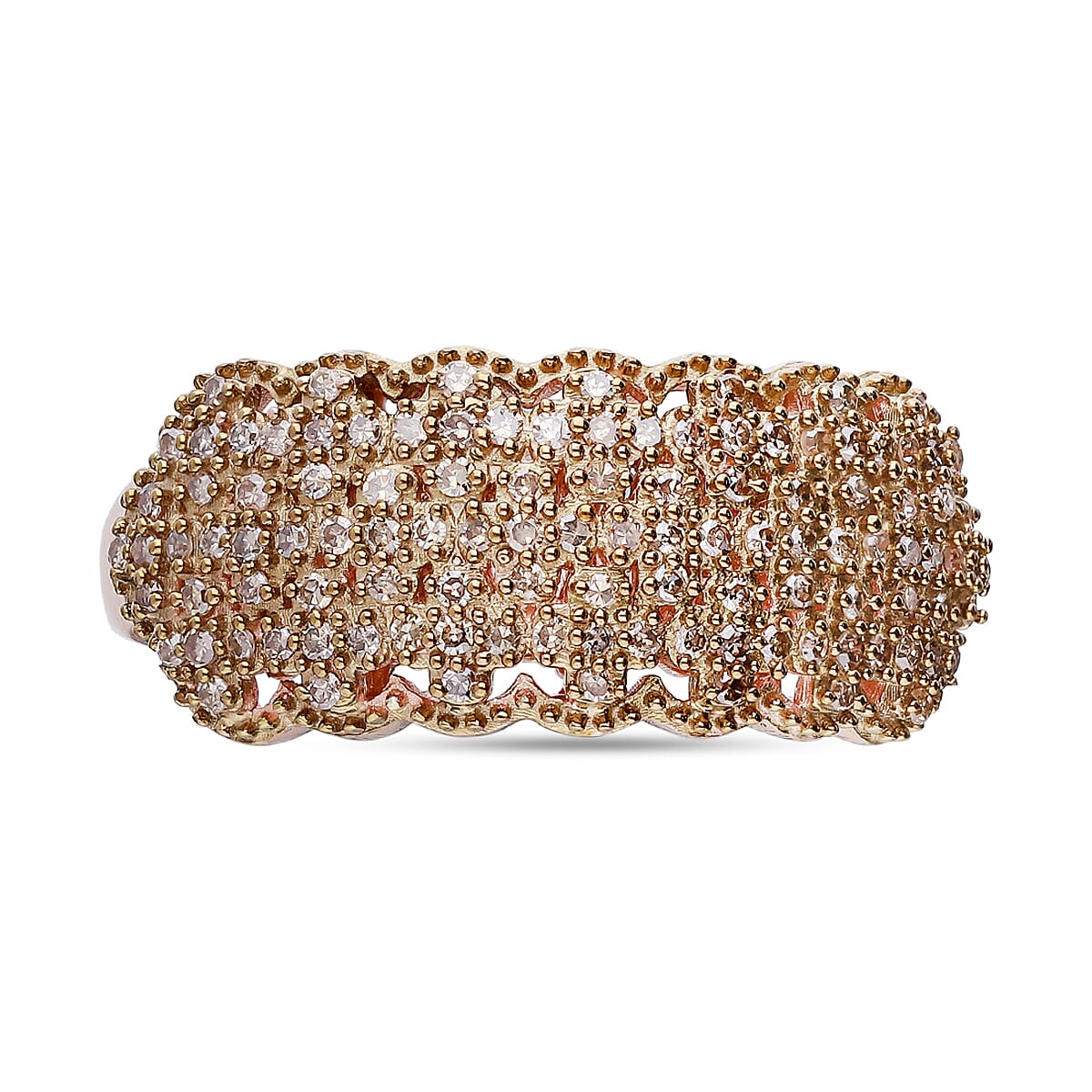 Natural Champagne Diamond Ring in Vermeil Rose Gold Plated Sterling Silver 0.40 Ct