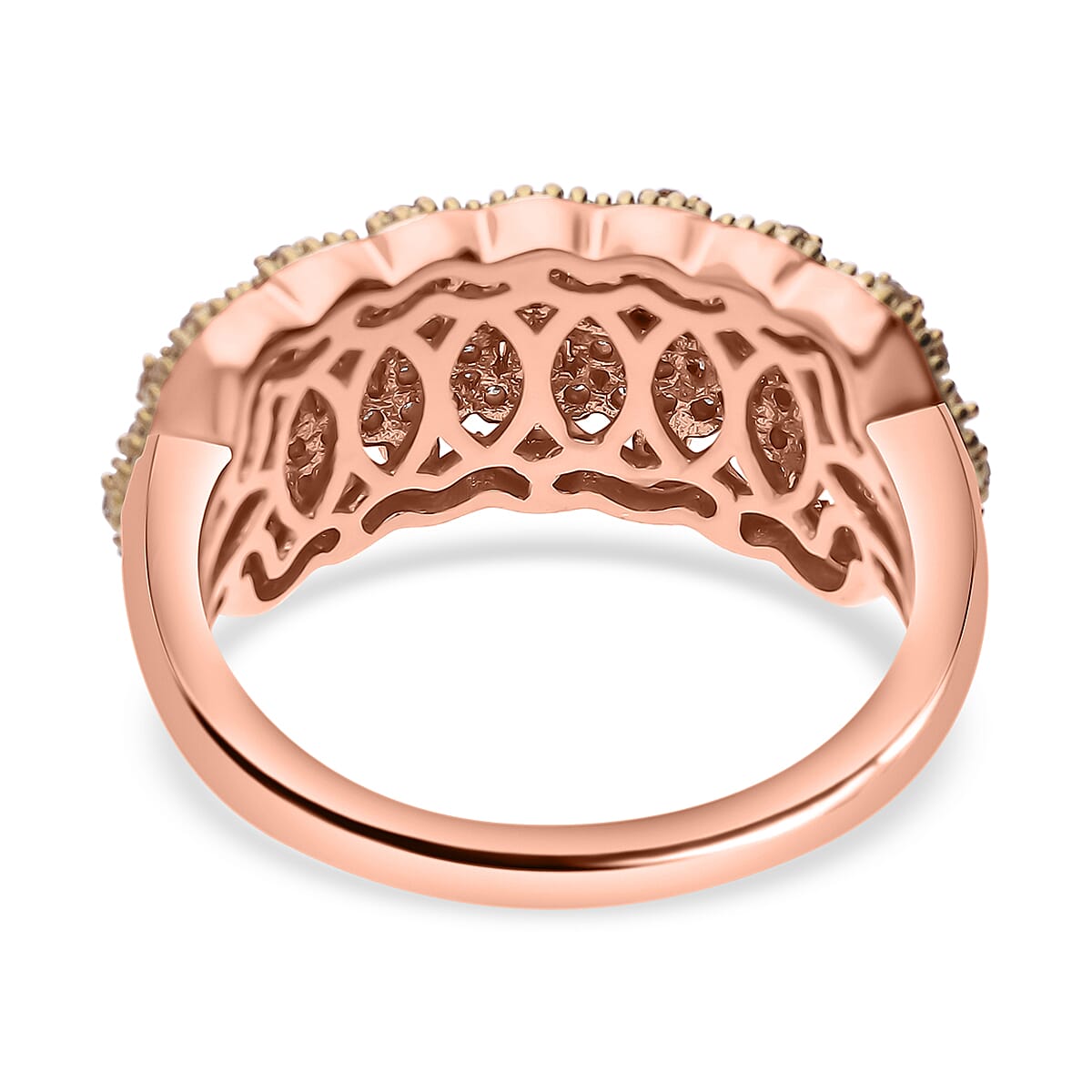 Natural Champagne Diamond Ring in Vermeil Rose Gold Plated Sterling Silver 0.40 Ct