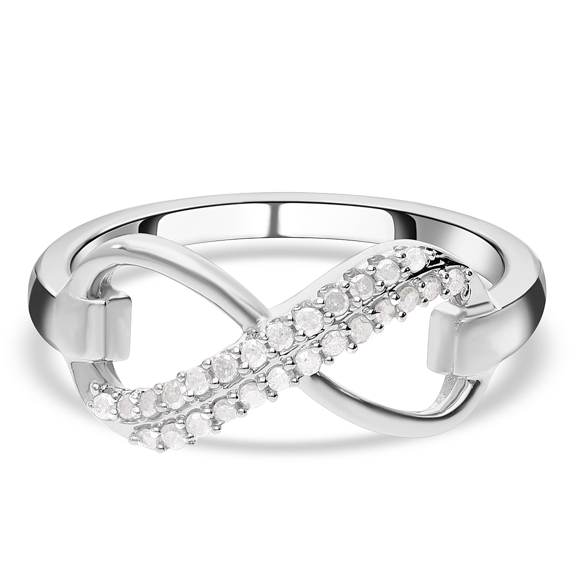 Diamond Infinity Ring in Platinum Overlay Sterling Silver 0.15 Ct.