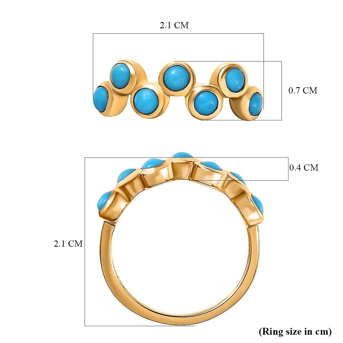 9K Yellow Gold  Arizona Sleeping Beauty Turquoise 7 Stone Ring