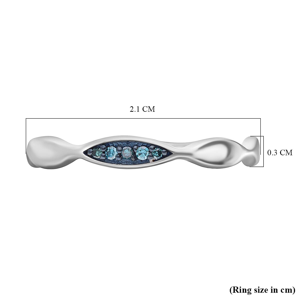 Blue Diamond  Ring in Platinum Overlay Sterling Silver 0.03 ct  0.030  Ct.