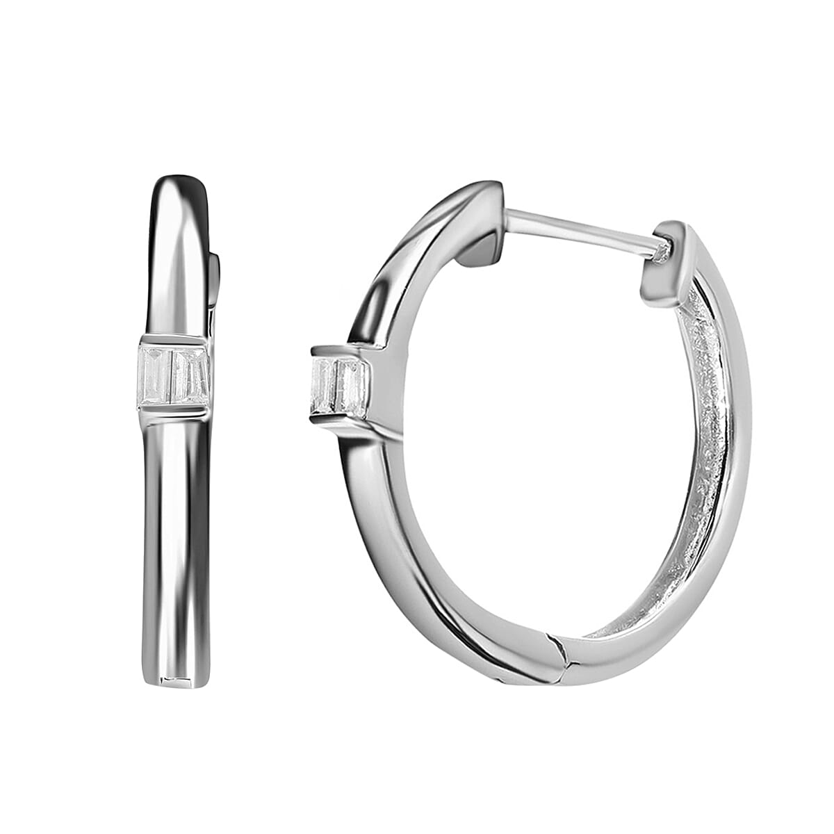 Diamond Hoop Earrings in Platinum Overlay Sterling Silver 0.10 Ct