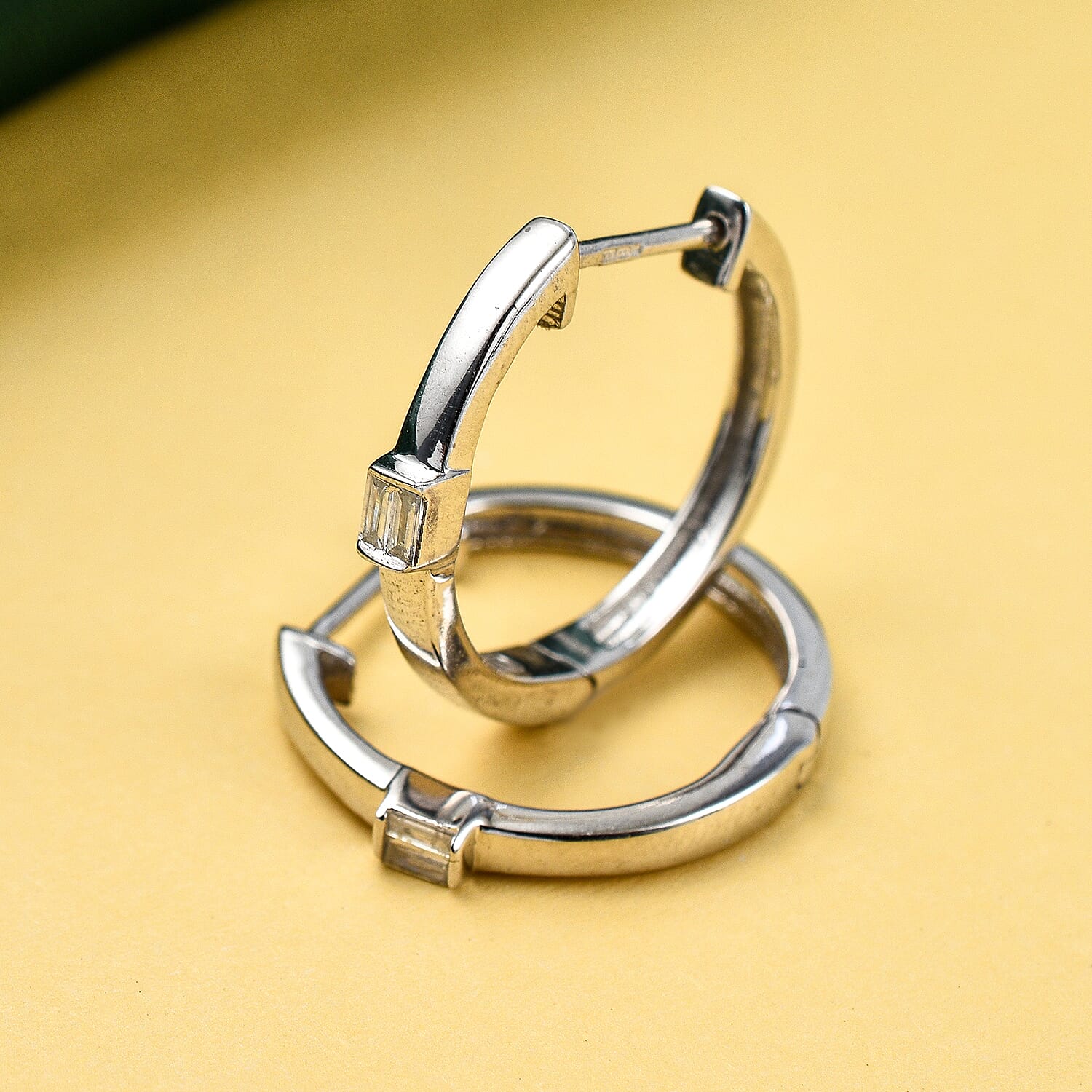 Diamond Hoop Earrings in Platinum Overlay Sterling Silver 0.10 Ct