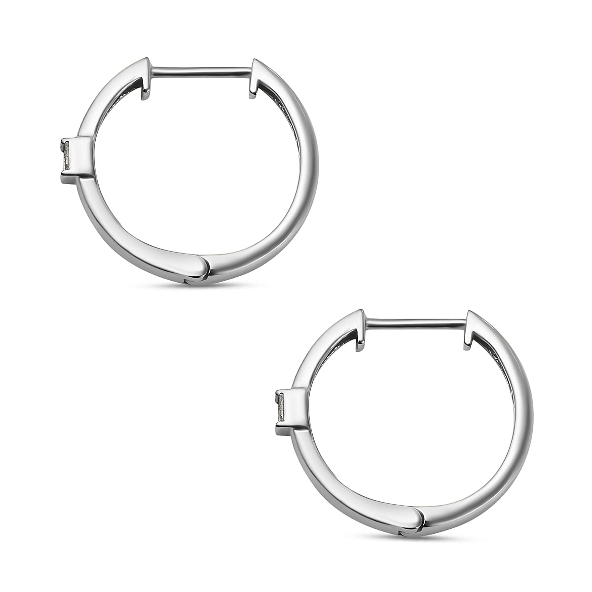 Diamond Hoop Earrings in Platinum Overlay Sterling Silver 0.10 Ct