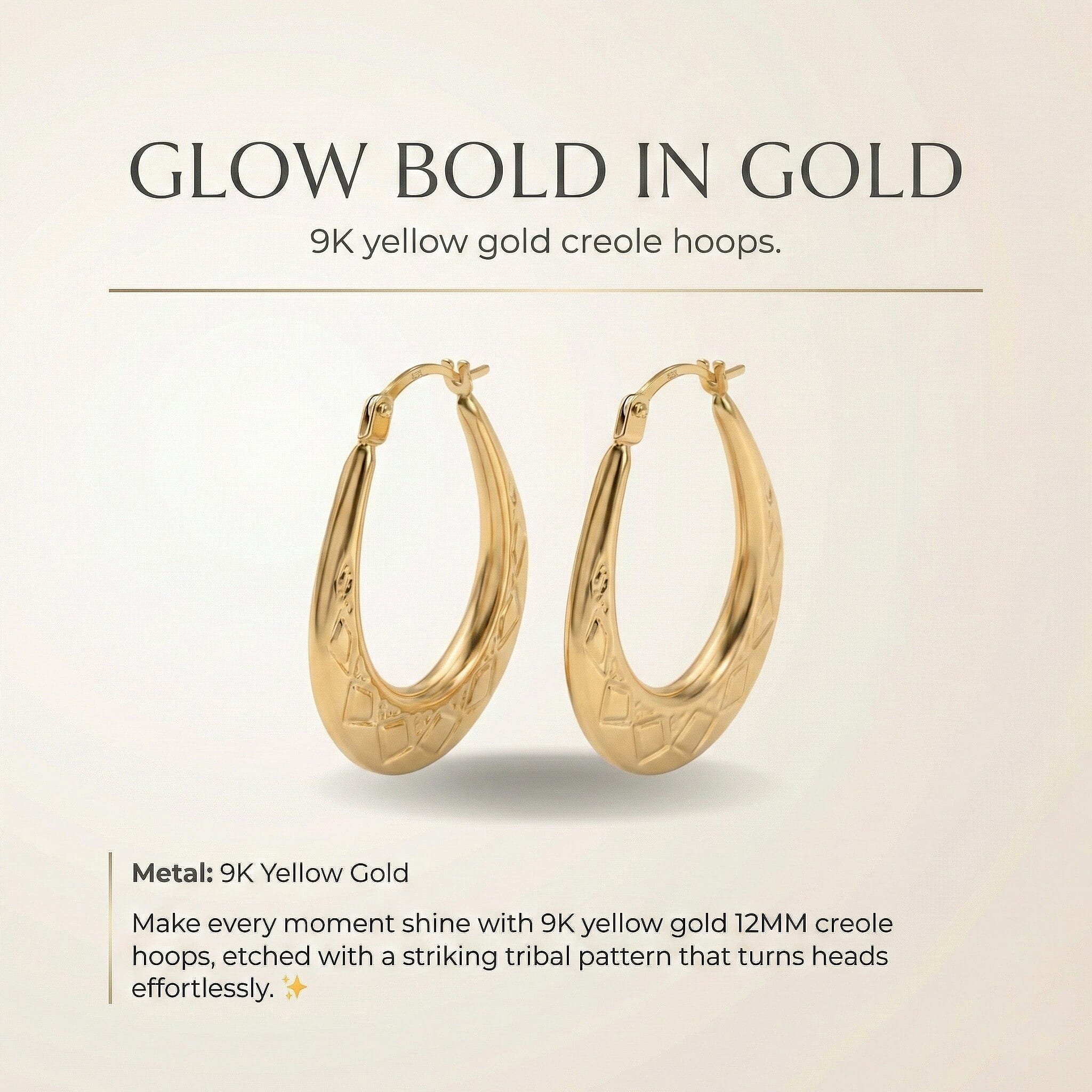 Hatton Garden Close Out - 9K Yellow Gold Creole Earrings with Clasp