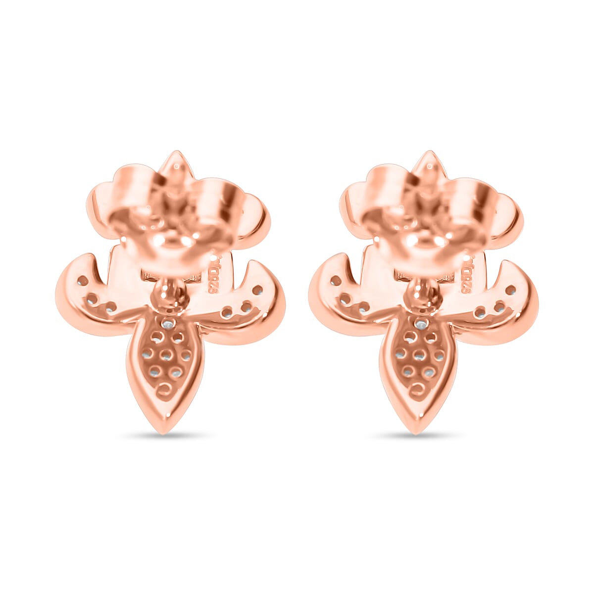Diamond Fleur De Lis Stud Earrings in 18K Vermeil Rose Gold Plated Sterling Silver 0.23 Ct