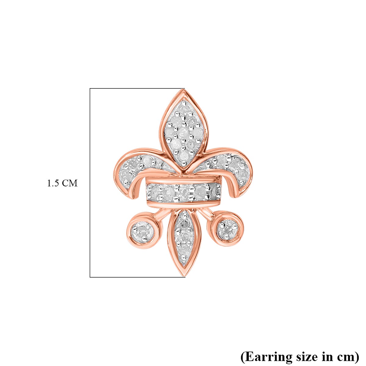 Diamond Fleur De Lis Stud Earrings in 18K Vermeil Rose Gold Plated Sterling Silver 0.23 Ct