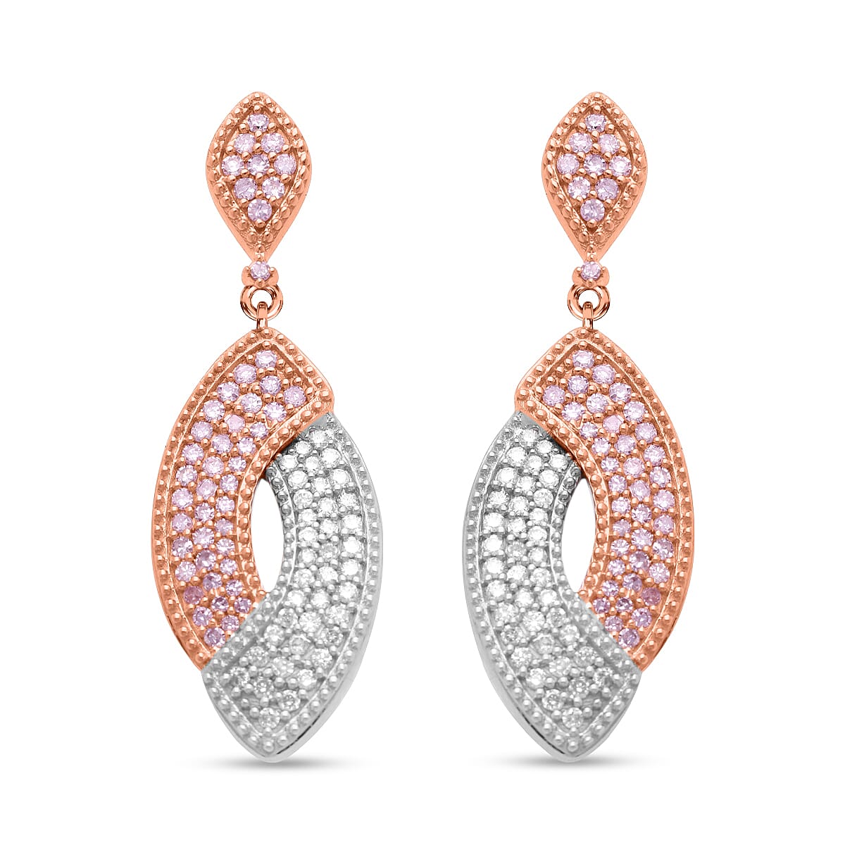 9K Rose & White Gold SGL Certified Pink Diamond Earrings 1.02 Ct, Gold Wt 5.70 GM