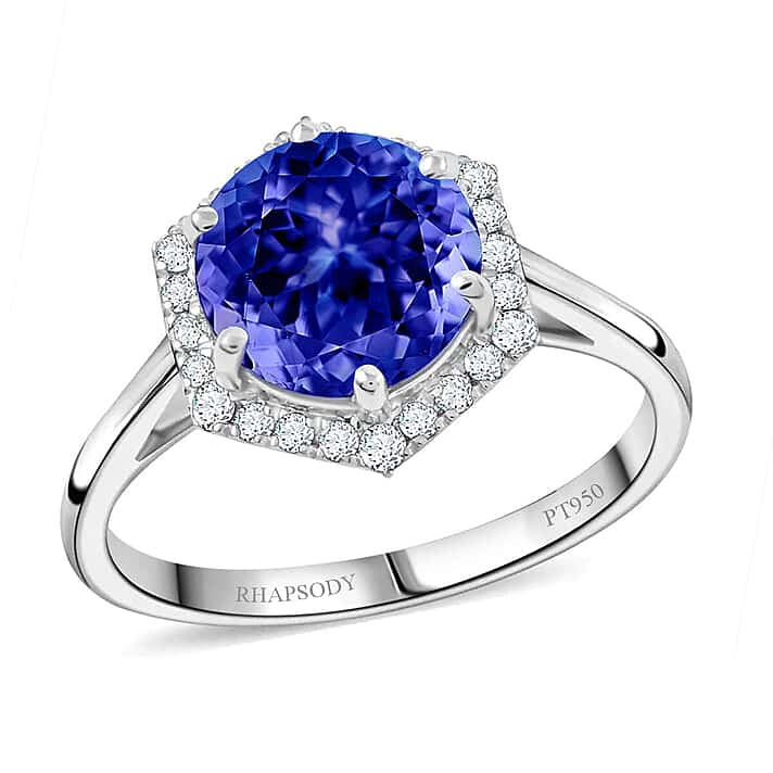 Certified & Appraised RHAPSODY 950 Platinum AAAA Tanzanite, White Diamond VS Halo Ring 3.00 Ct.
