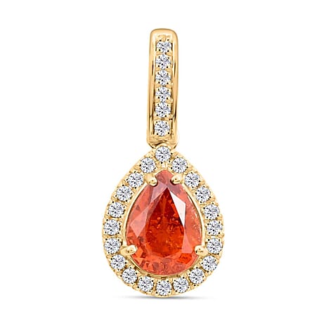 14K Yellow Gold AAA Nigerian Spessartite Garnet , White Diamond I2 Pendant 1.75 ct, Gold Wt. 1.52 Gms 1.750 Ct. 14K Yellow Gold AAA Nigerian Spessartite Garnet , White Diamond I2 Pendant 1.75 ct, Gold Wt. 1.52 Gms 1.750 Ct.