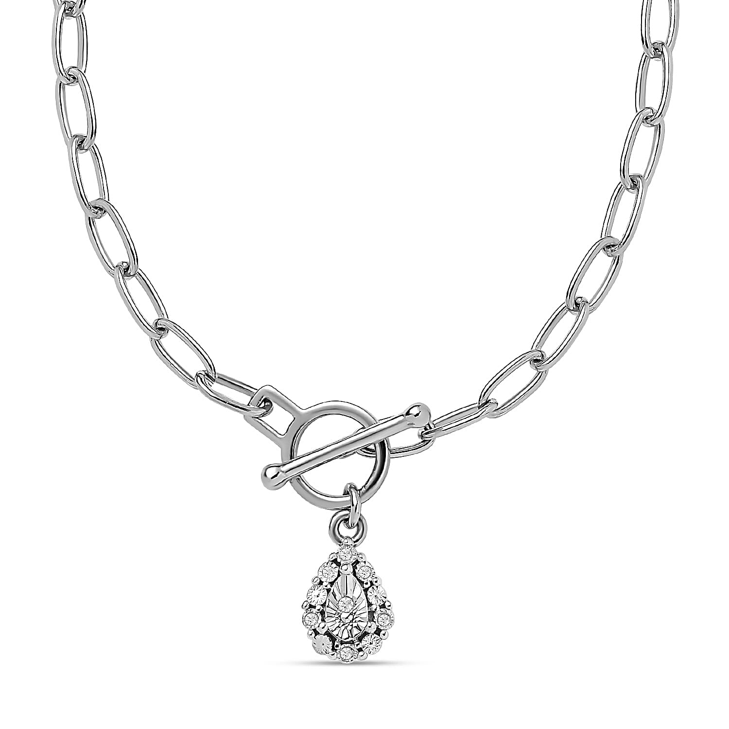 Designer Inspired - Diamond Paperclip Necklace (Size - 18) With T-Bar Clasp in Sterling Silver, 6.34 Grams