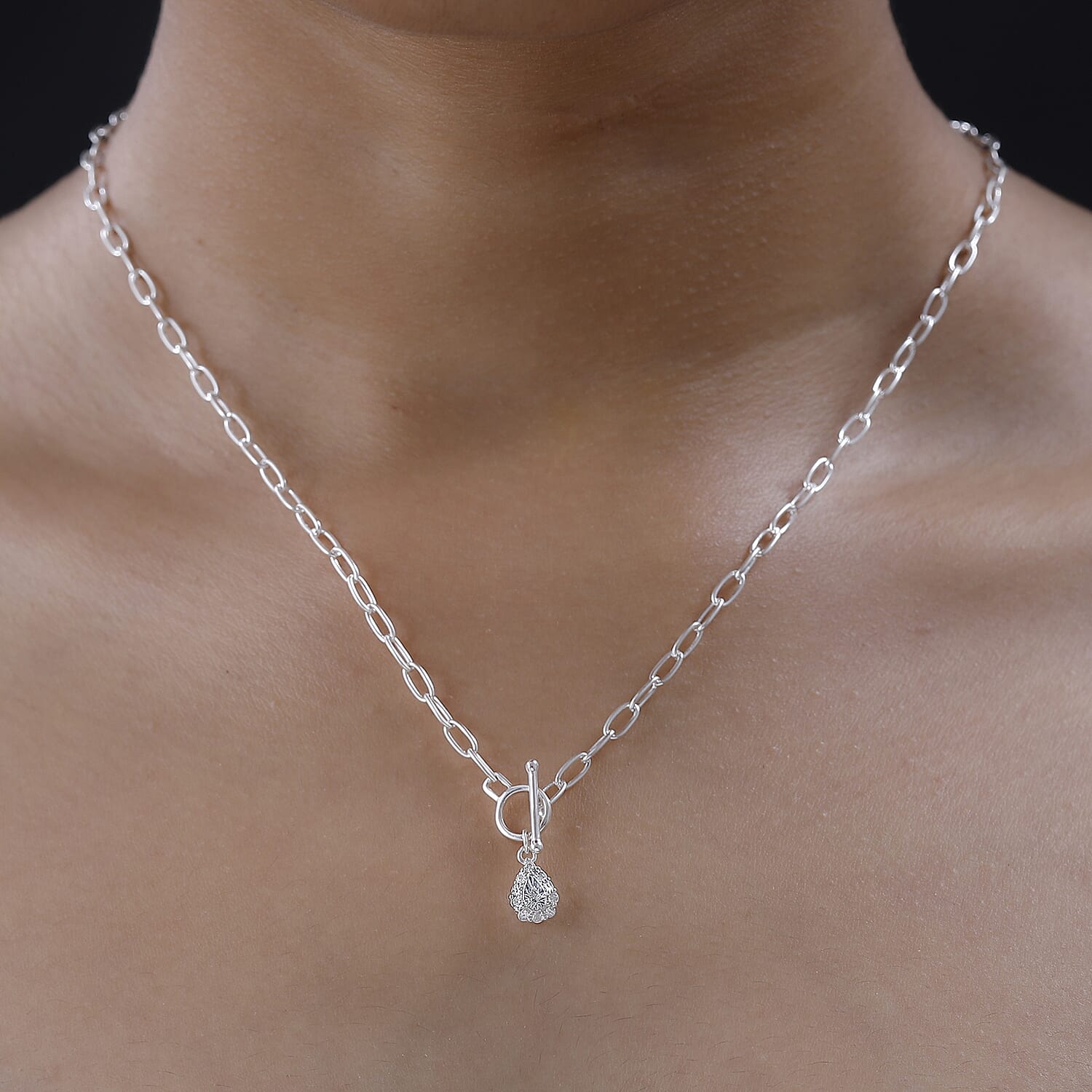 Designer Inspired - Diamond Paperclip Necklace (Size - 18) With T-Bar Clasp in Sterling Silver, 6.34 Grams