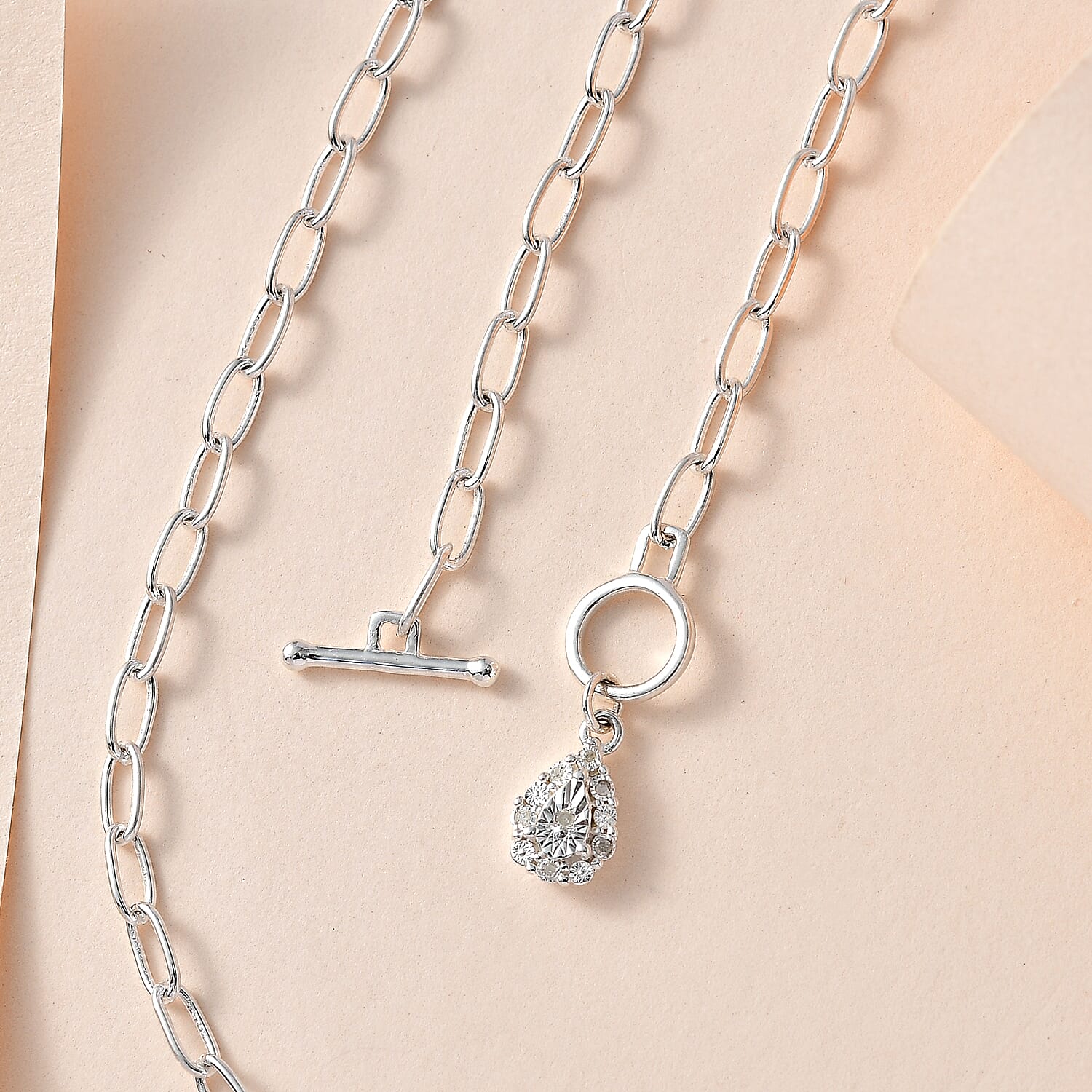 Designer Inspired - Diamond Paperclip Necklace (Size - 18) With T-Bar Clasp in Sterling Silver, 6.34 Grams