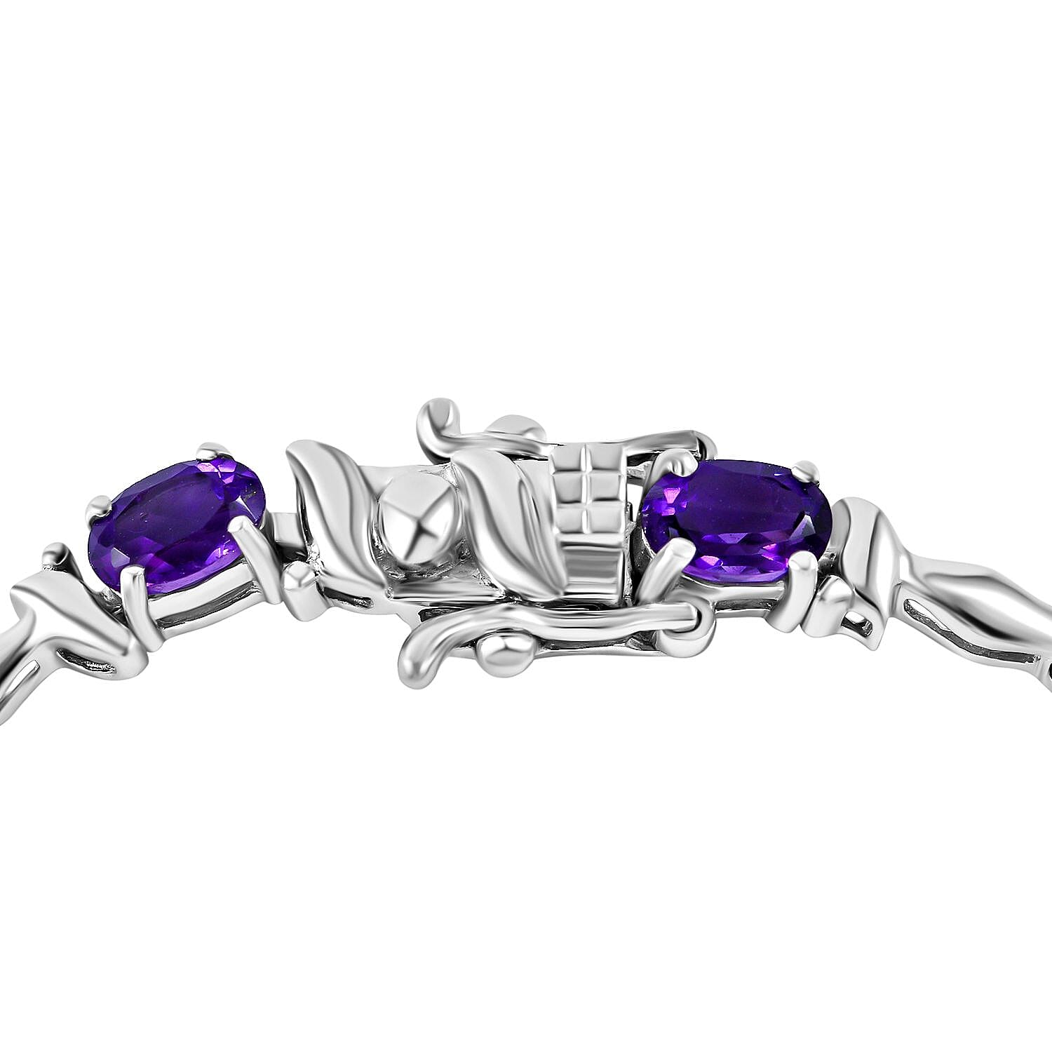 Amethyst Bracelet (Size - 7.5) in Rhodium Overlay Sterling Silver 4.00 Ct, Silver Wt. 8 Gms