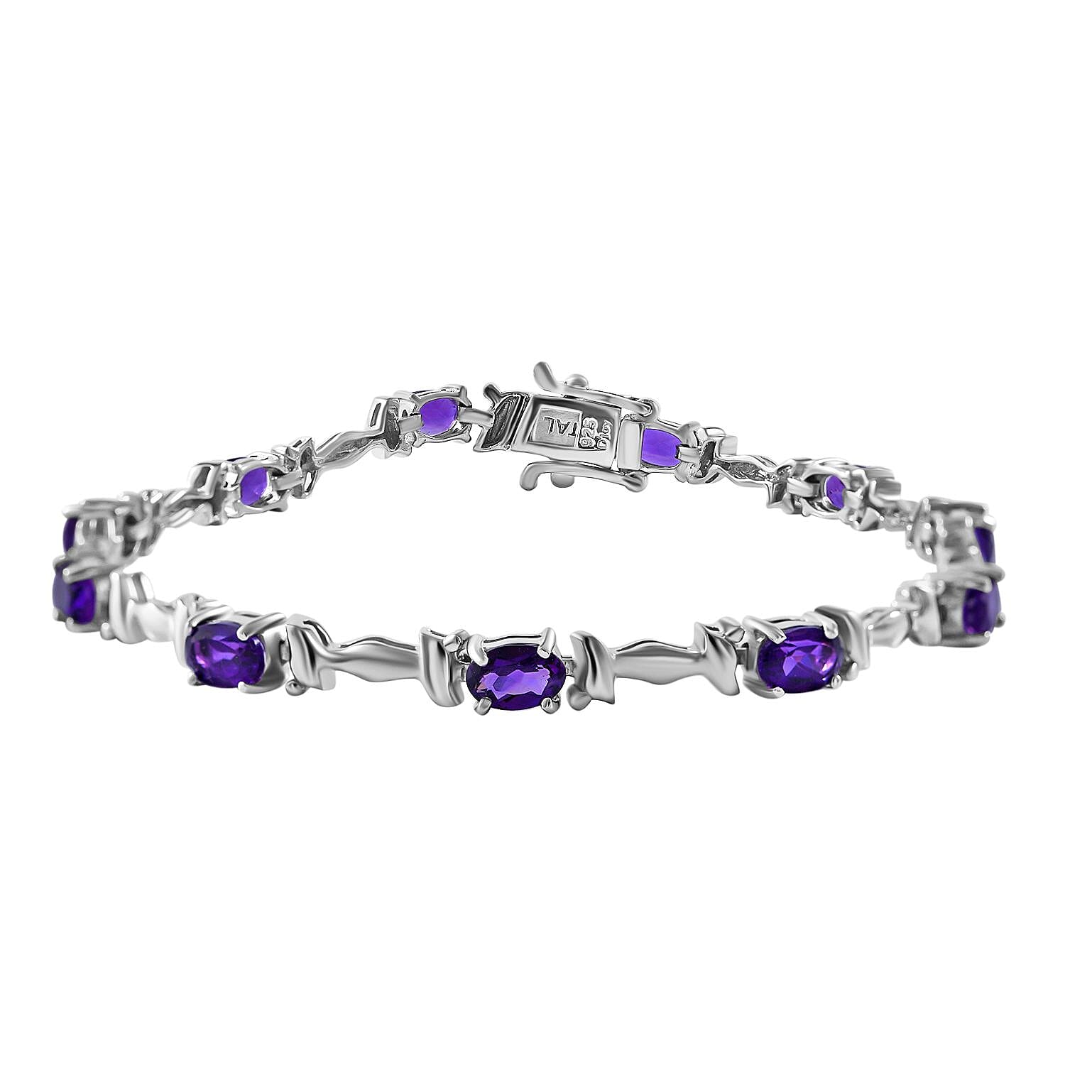 Amethyst Bracelet (Size - 7.5) in Rhodium Overlay Sterling Silver 4.00 Ct, Silver Wt. 8 Gms