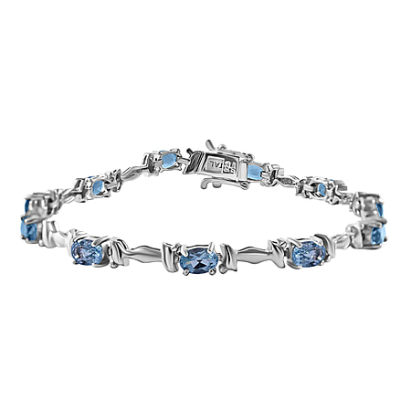 Skyblue Topaz Tennis Bracelet (Size - 7.5) in Rhodium Overlay Sterling Silver 6.05 Ct, Silver Wt 9.00 GM
