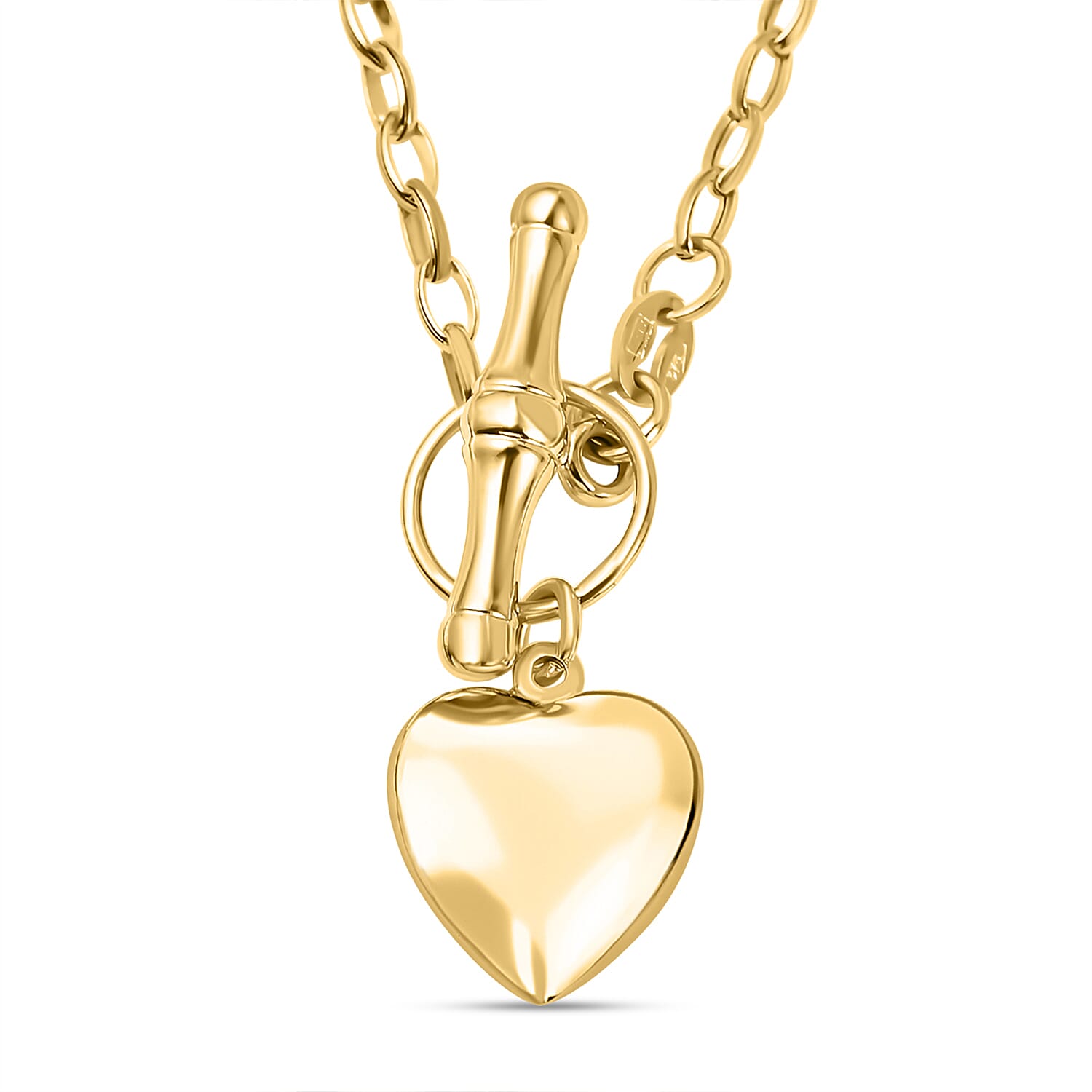 Maestro Collection - 9K Yellow Gold Heart Charm Necklace (Size - 20) With T- Bar Clasp, Gold Wt. 4.00 Gms