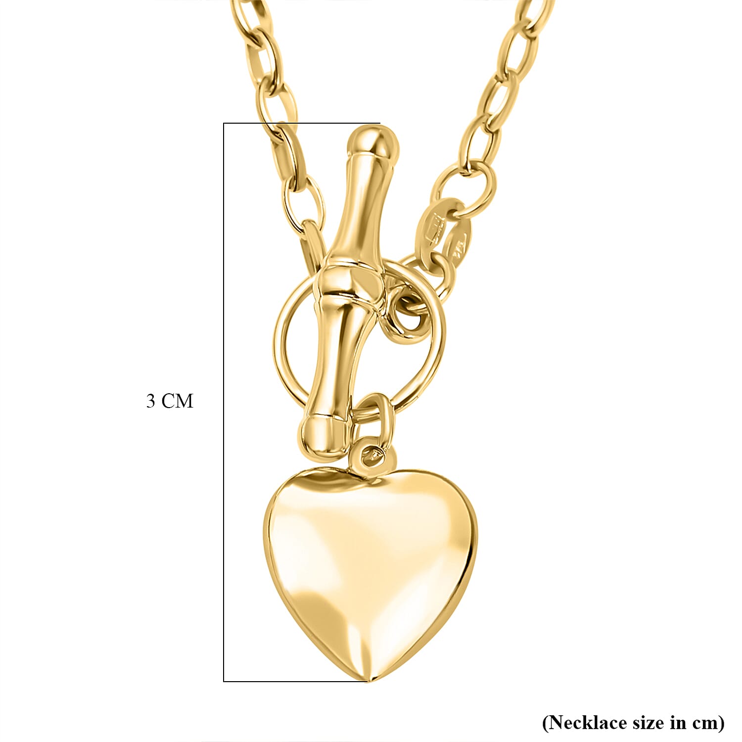 Maestro Collection - 9K Yellow Gold Heart Charm Necklace (Size - 20) With T- Bar Clasp, Gold Wt. 4.00 Gms