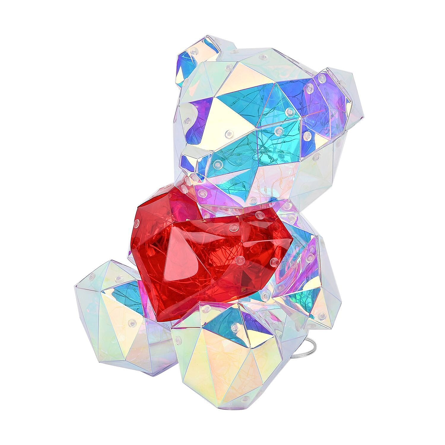 LED Light Up Teddy Bear Holding Big Red Heart in Gift Box (Size 25 Cm)