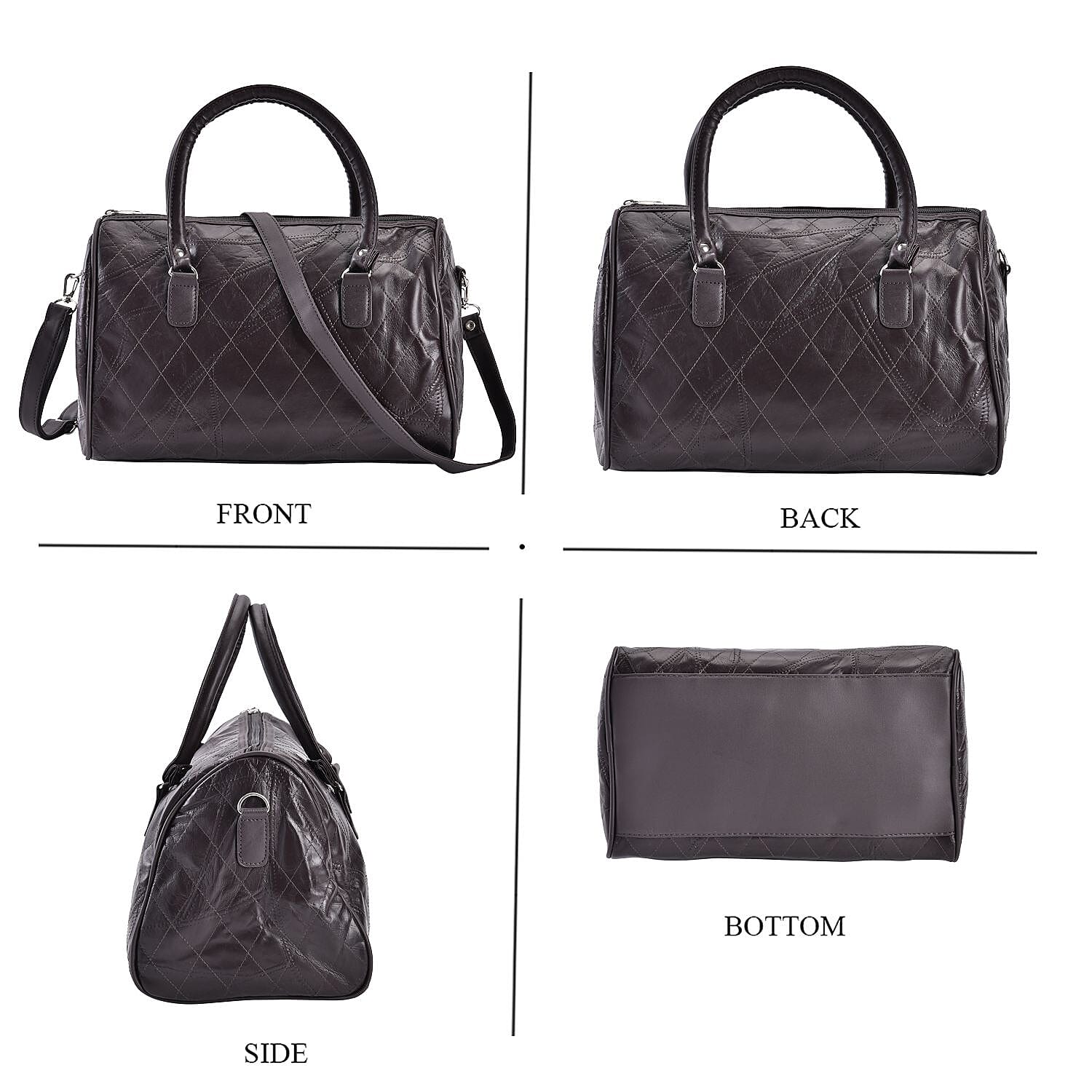 Genuine Leather Duffle Bag with Handle Drop - Dark Brown