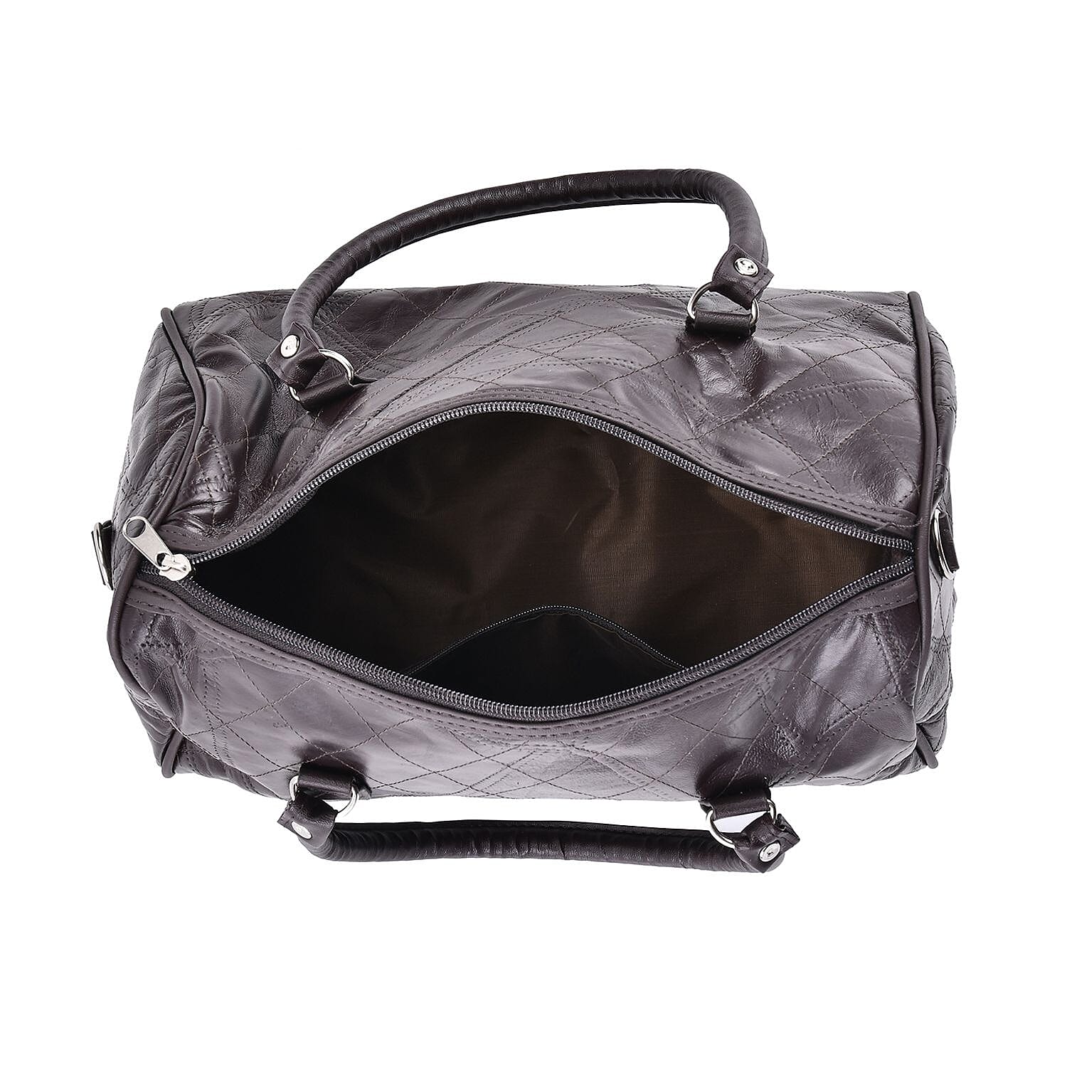 Genuine Leather Duffle Bag with Handle Drop - Dark Brown