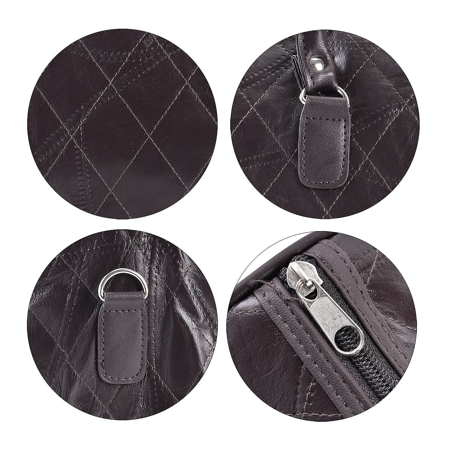 Genuine Leather Duffle Bag with Handle Drop - Dark Brown