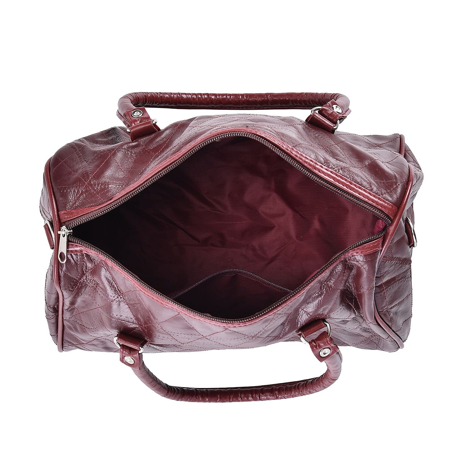 Genuine Leather Duffle Bag with Handle Drop - Burgundy