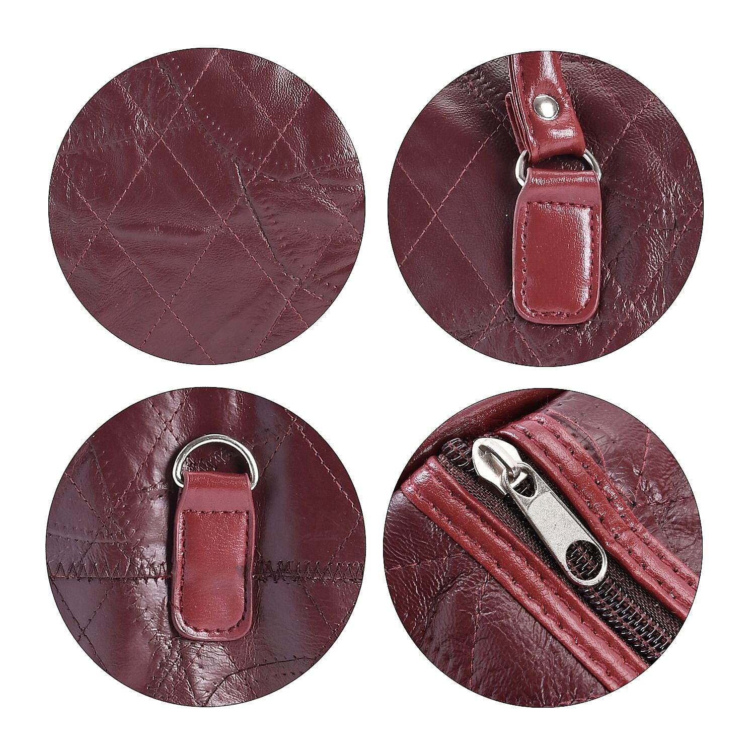 Genuine Leather Duffle Bag with Handle Drop - Burgundy