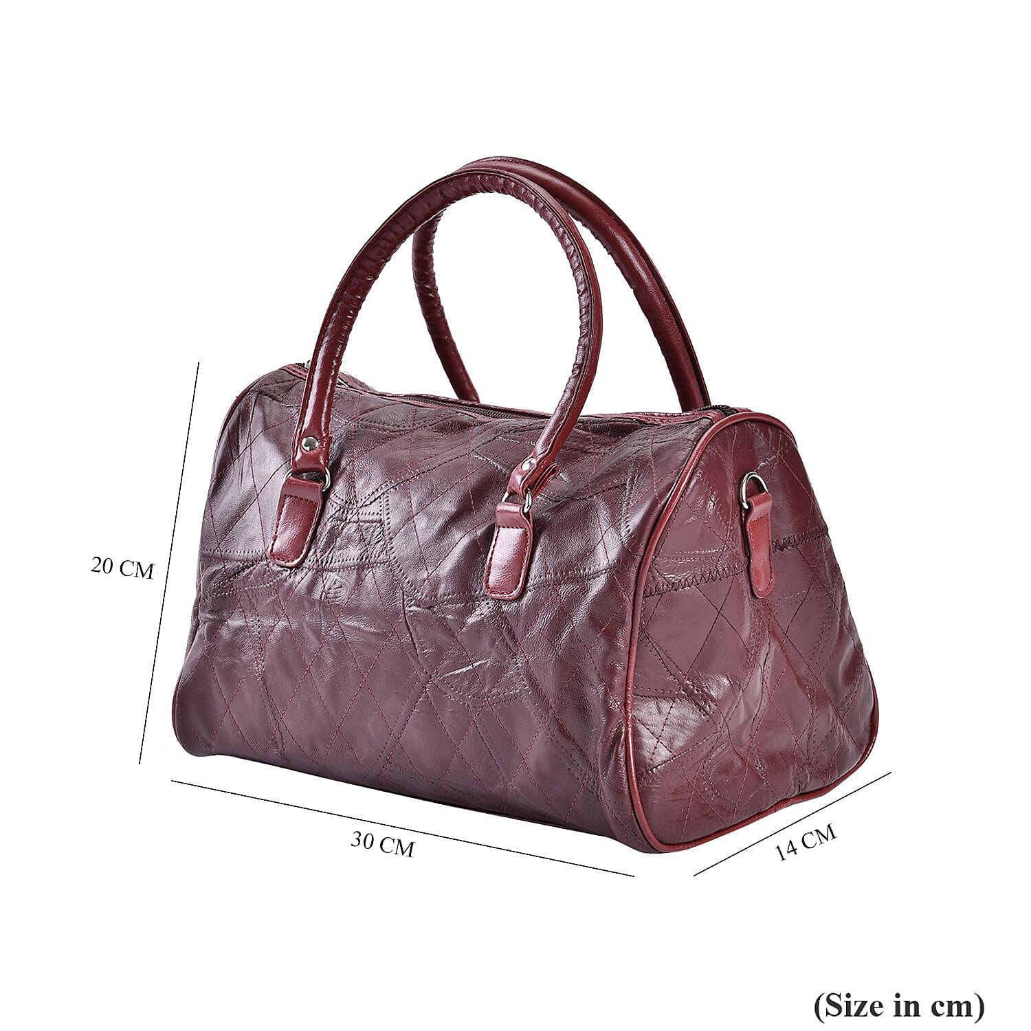 Genuine Leather Duffle Bag with Handle Drop - Burgundy