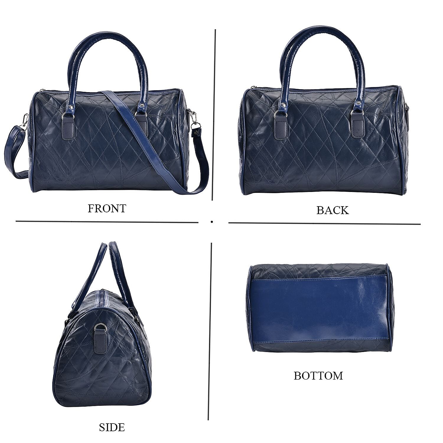 Genuine Leather Duffle Bag with Handle Drop - Navy