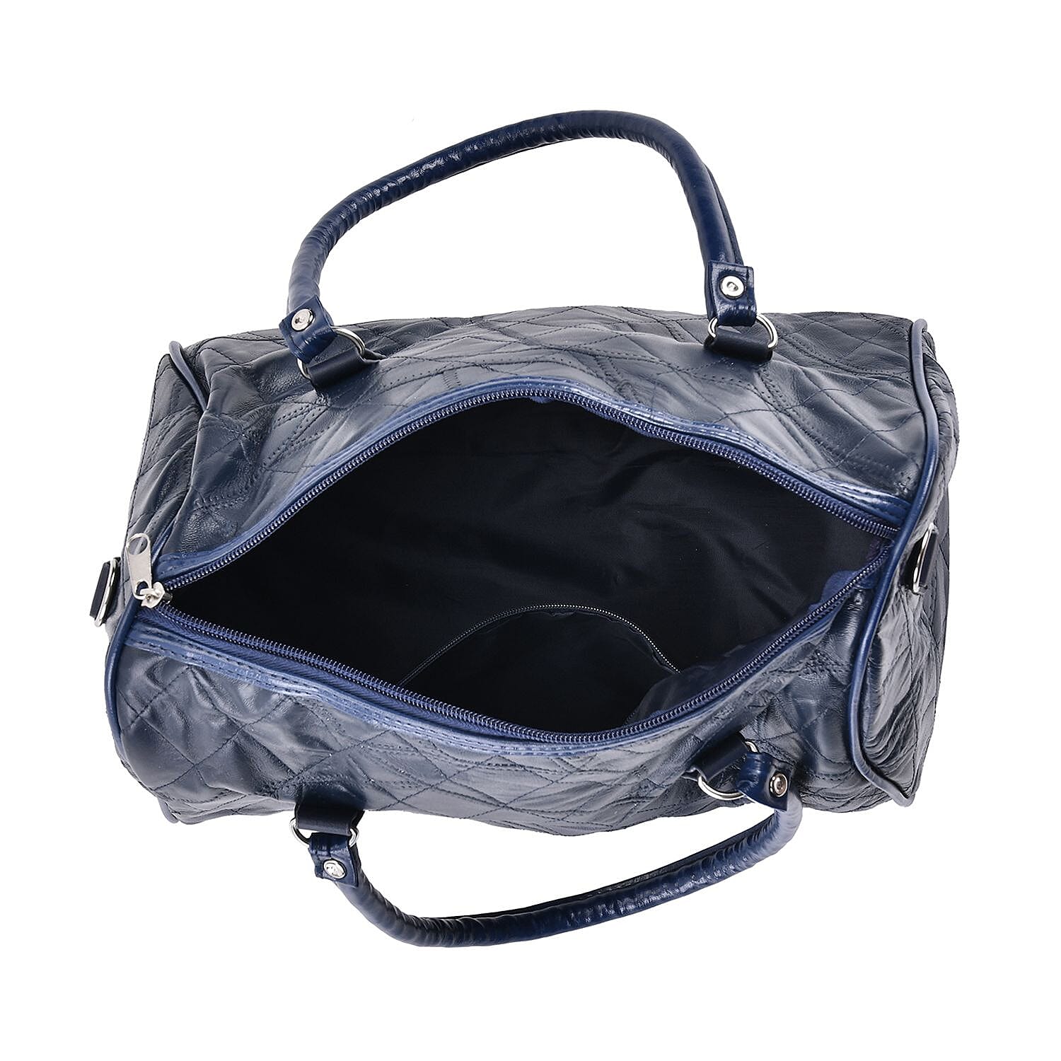 Genuine Leather Duffle Bag with Handle Drop - Navy