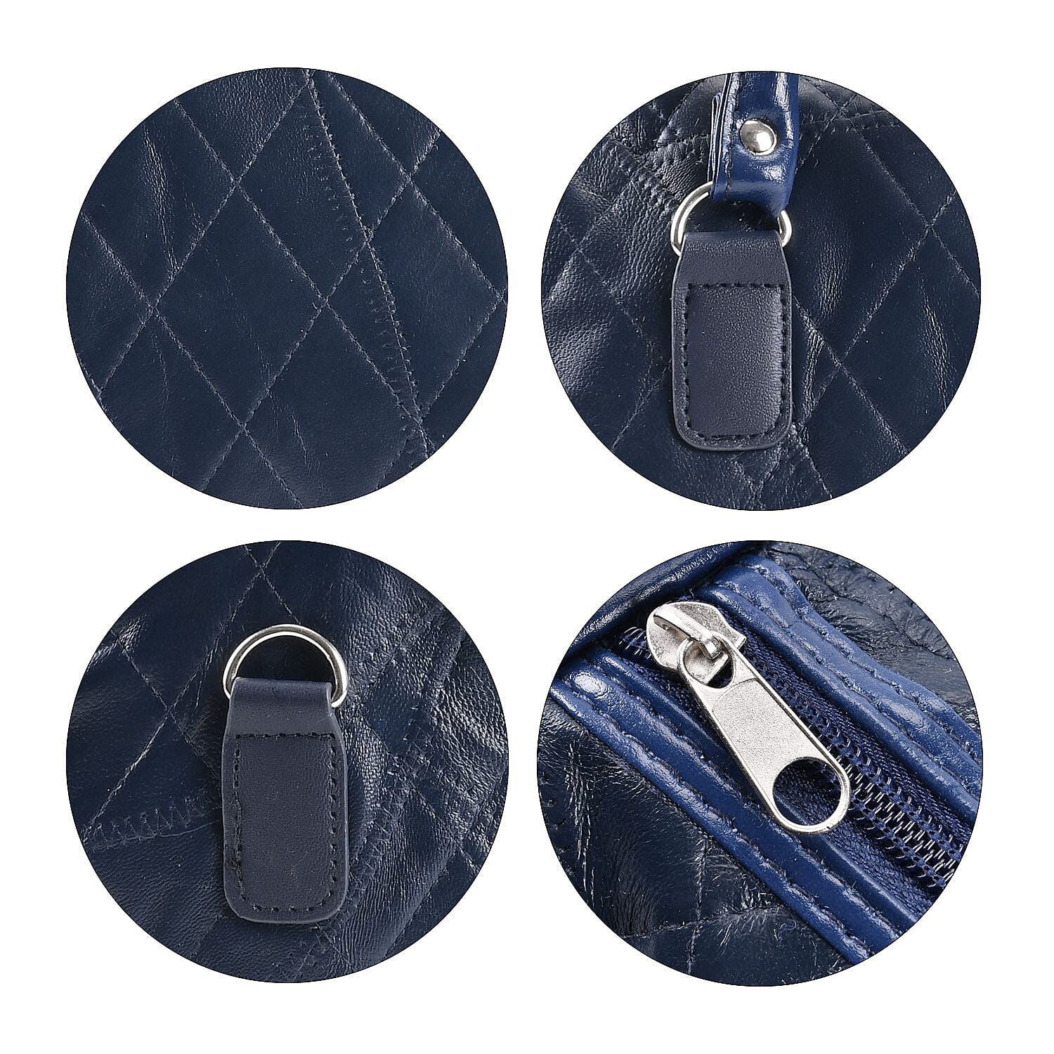 Genuine Leather Duffle Bag with Handle Drop - Navy