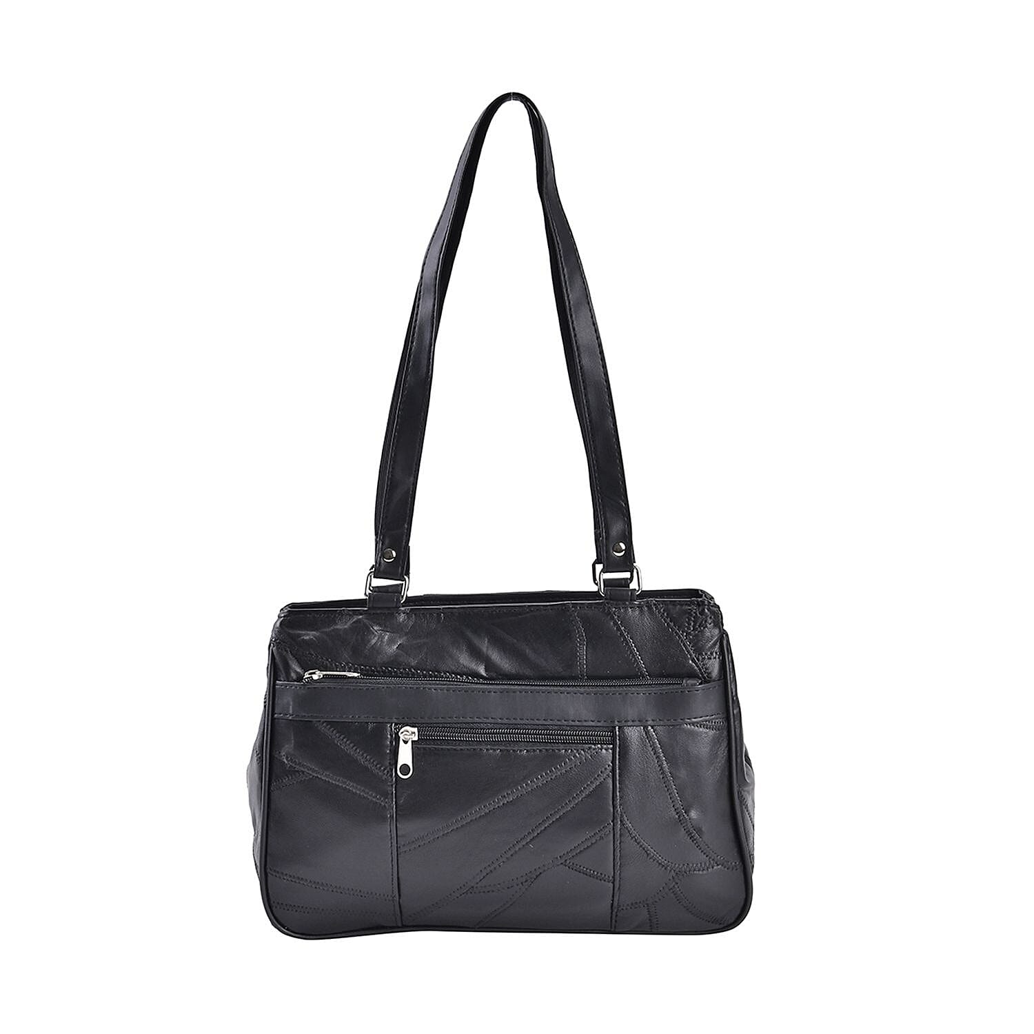 Genuine Leather Over the Shoulder Bag - Black