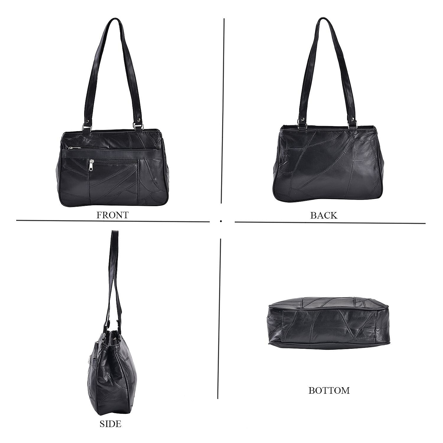 Genuine Leather Over the Shoulder Bag - Black