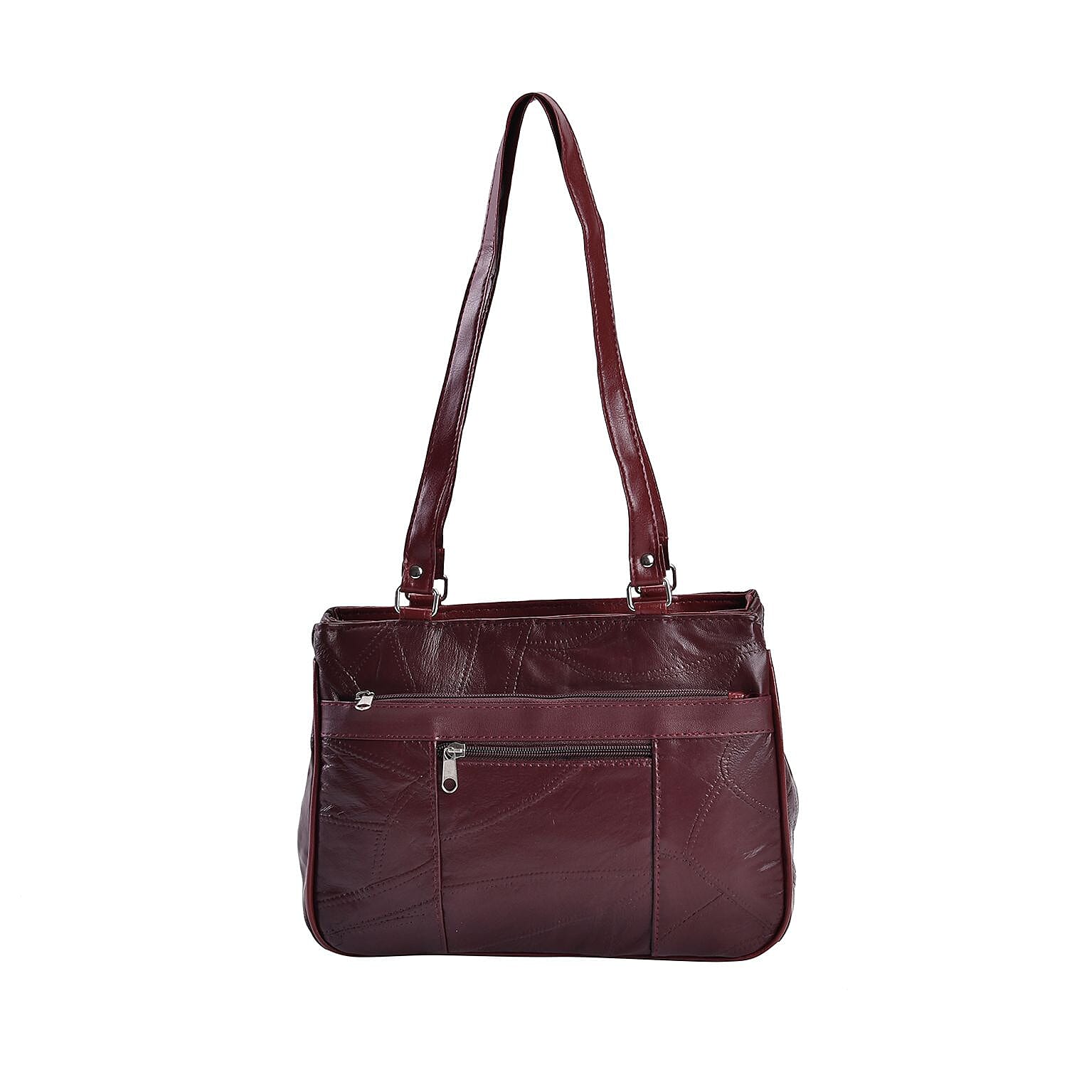 Genuine Leather  Over the Shoulder  Bag - Burgundy