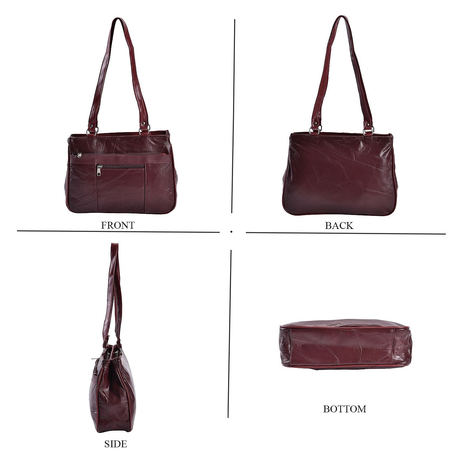 Genuine Leather  Over the Shoulder  Bag - Burgundy