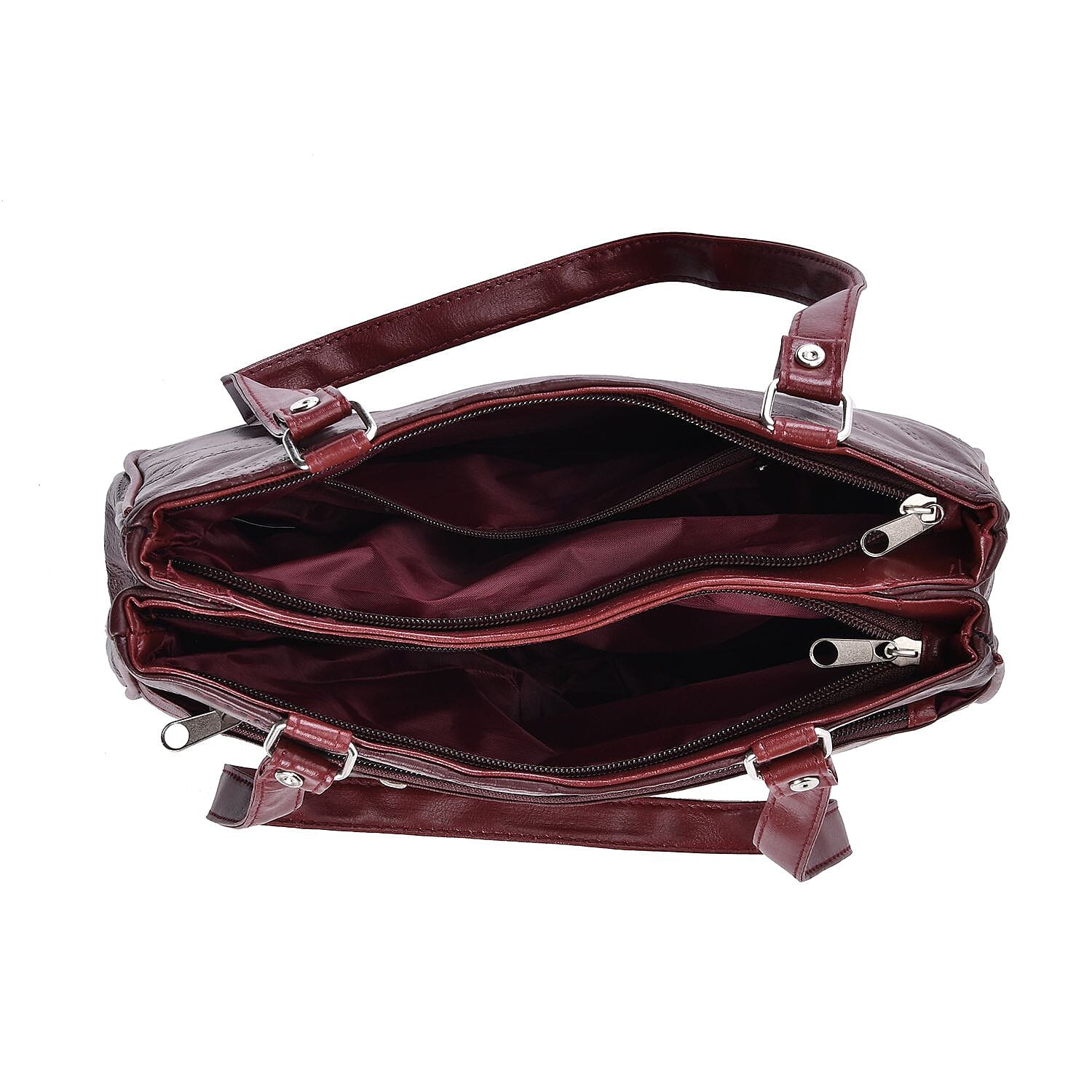 Genuine Leather  Over the Shoulder  Bag - Burgundy