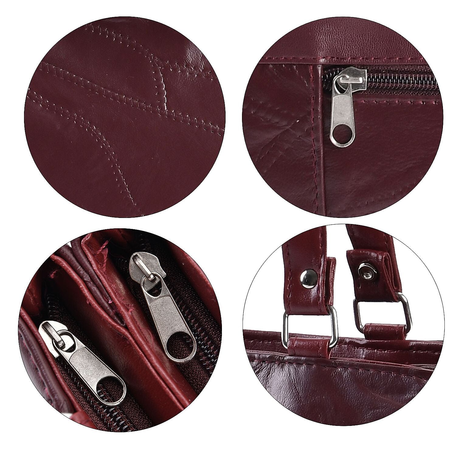 Genuine Leather  Over the Shoulder  Bag - Burgundy