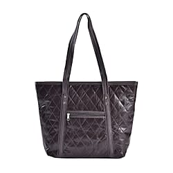 Quilted Pattern Genuine Leather Bag - Navy