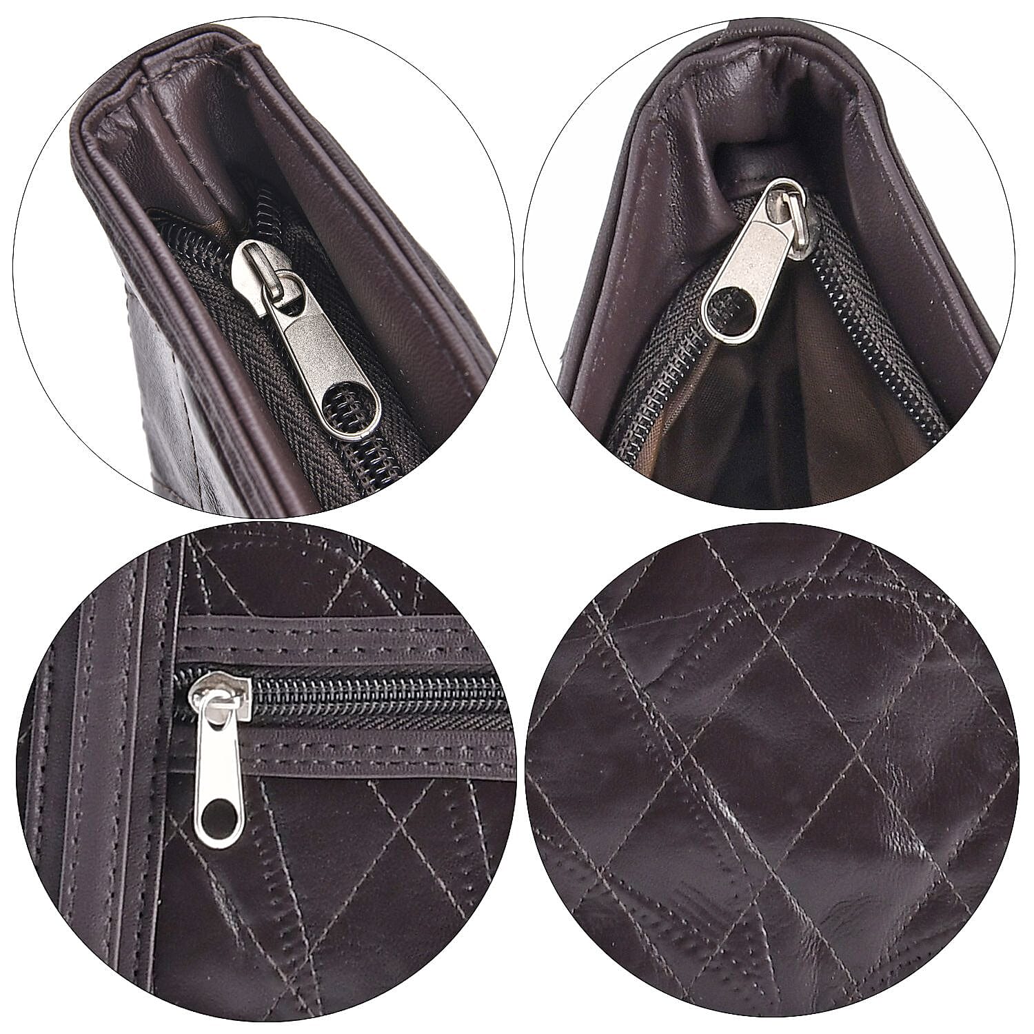 Quilted Pattern Genuine Leather Tote Bag - Brown