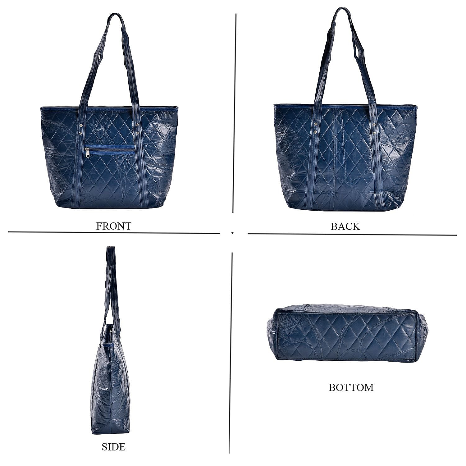 Quilted Pattern Genuine Leather Bag - Navy