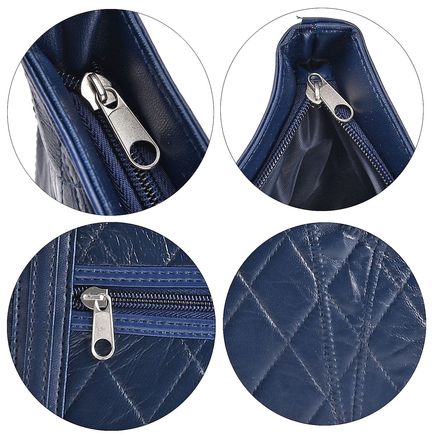Quilted Pattern Genuine Leather Bag - Navy