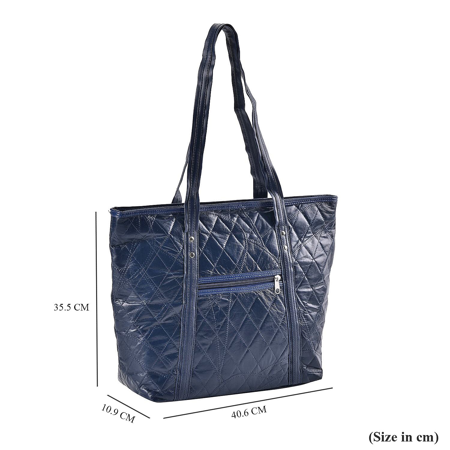 Quilted Pattern Genuine Leather Bag - Navy