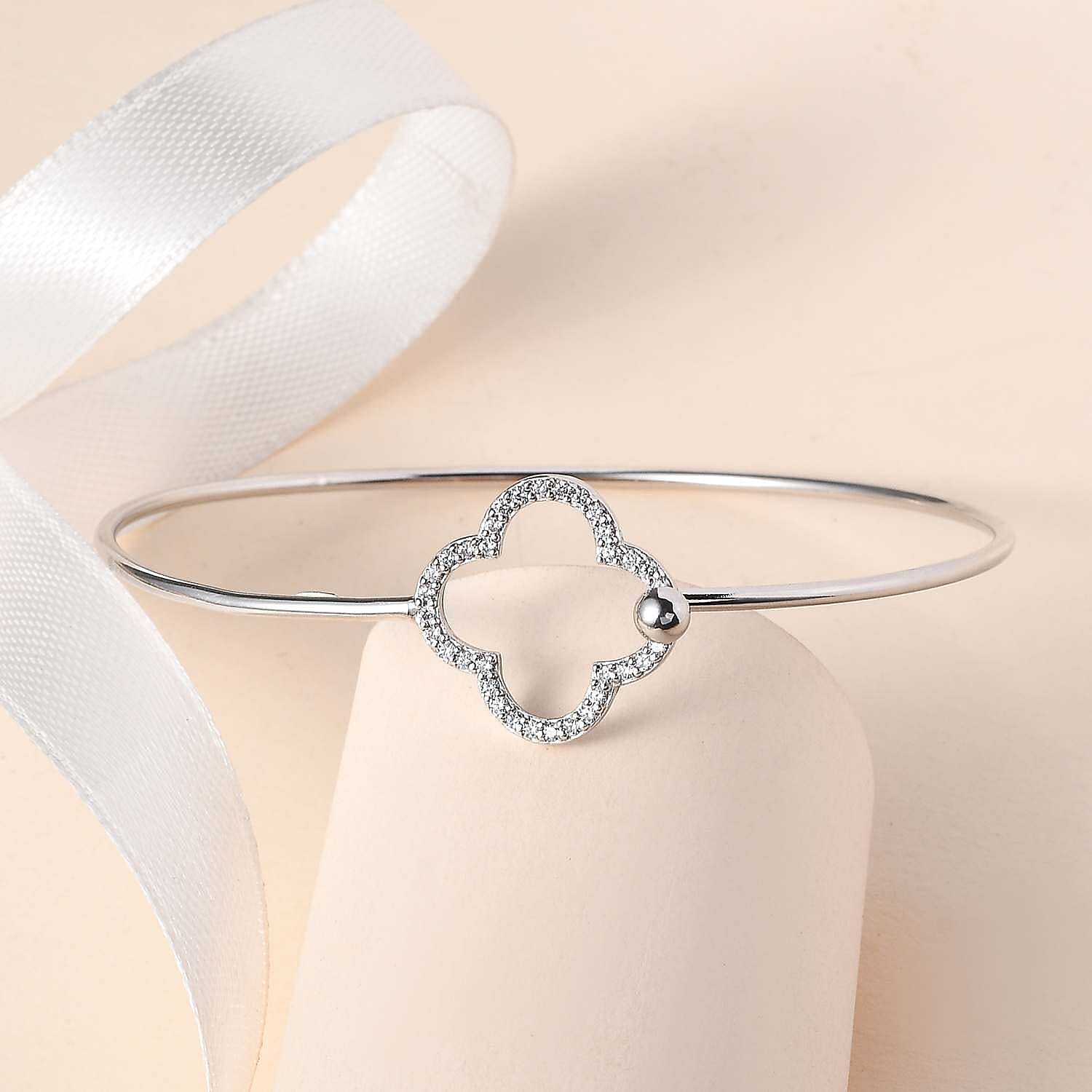 Rhode Island CloseOut- Cubic Zirconia Bangle (Size - 7.5) in Sterling Silver